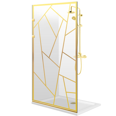 Zuhanyfal Walk-in, Rozsdamentes acél zuhanyfal, aranyszínű, #Átlátszó #Víztiszta