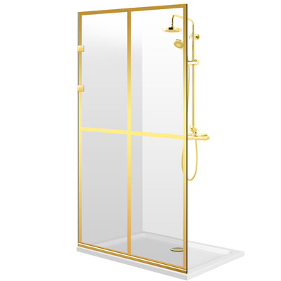 Zuhanyfal Walk-in, Rozsdamentes acél zuhanyfal, aranyszínű, #Átlátszó #Víztiszta