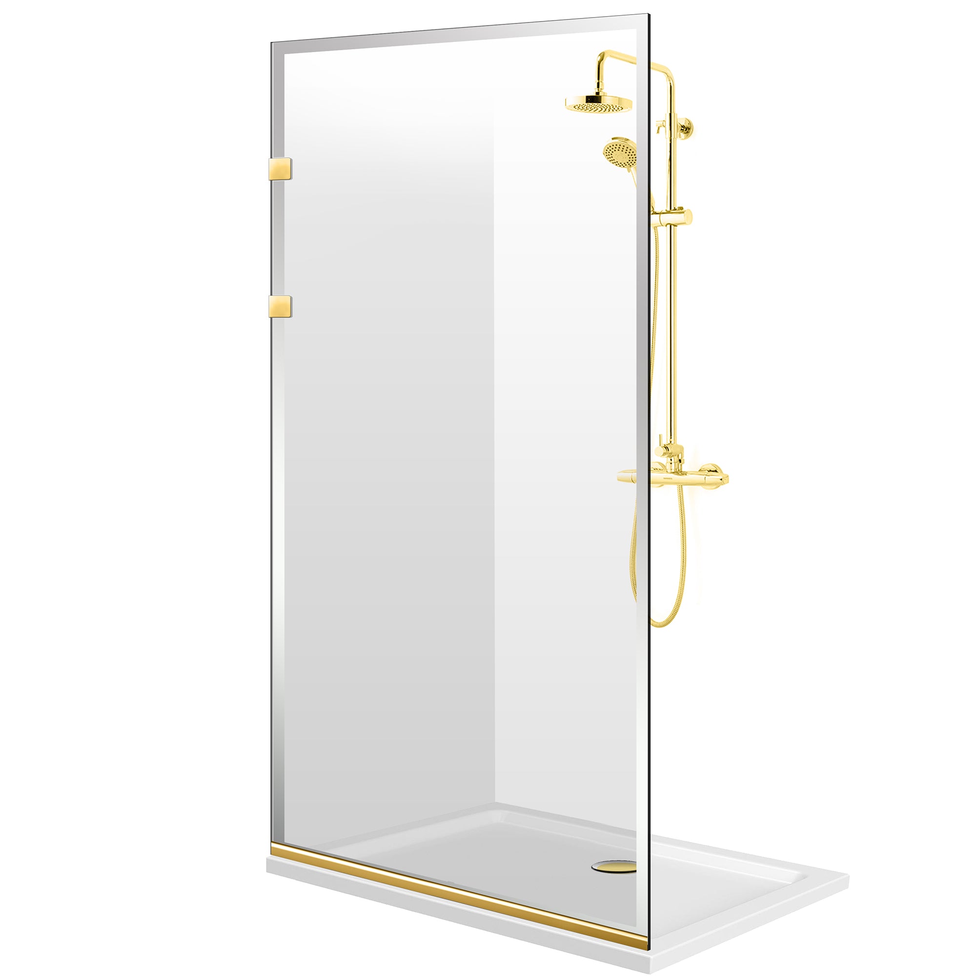 Zuhanyfal Walk-in, Rozsdamentes acél zuhanyfal, aranyszínű, #Átlátszó #Víztiszta