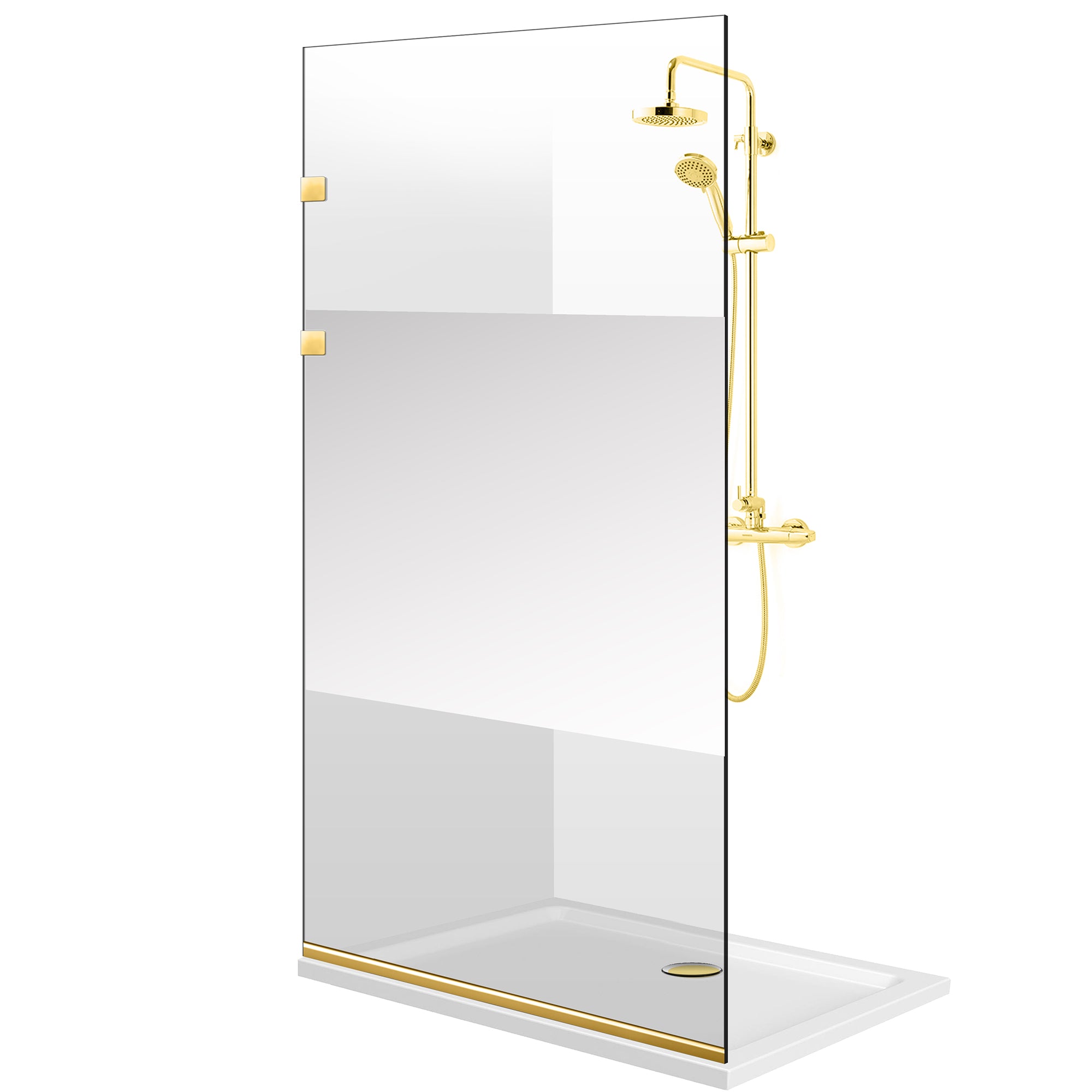 Zuhanyfal Walk-in, Rozsdamentes acél zuhanyfal, aranyszínű, #Átlátszó #Víztiszta