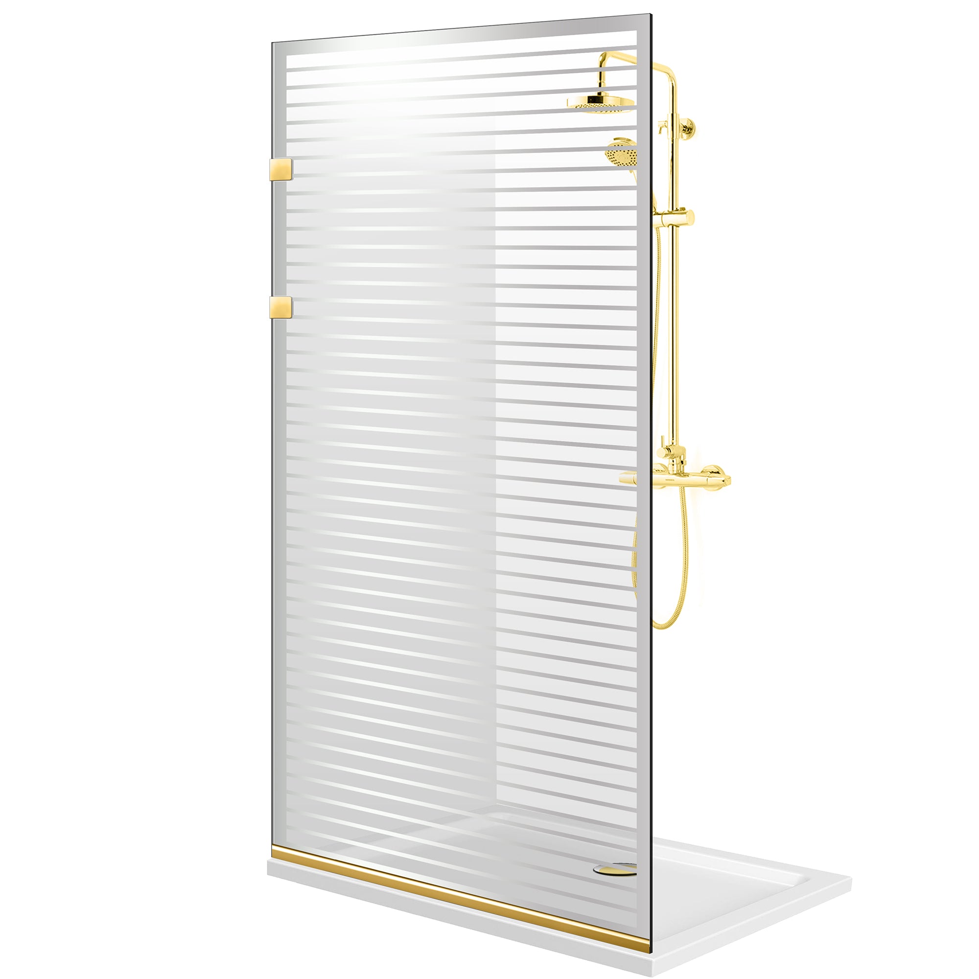 Zuhanyfal Walk-in, Rozsdamentes acél zuhanyfal, aranyszínű, #Átlátszó #Víztiszta