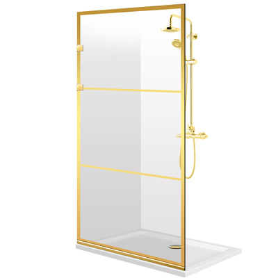 Zuhanyfal Walk-in, Rozsdamentes acél zuhanyfal, aranyszínű, #Átlátszó #Víztiszta