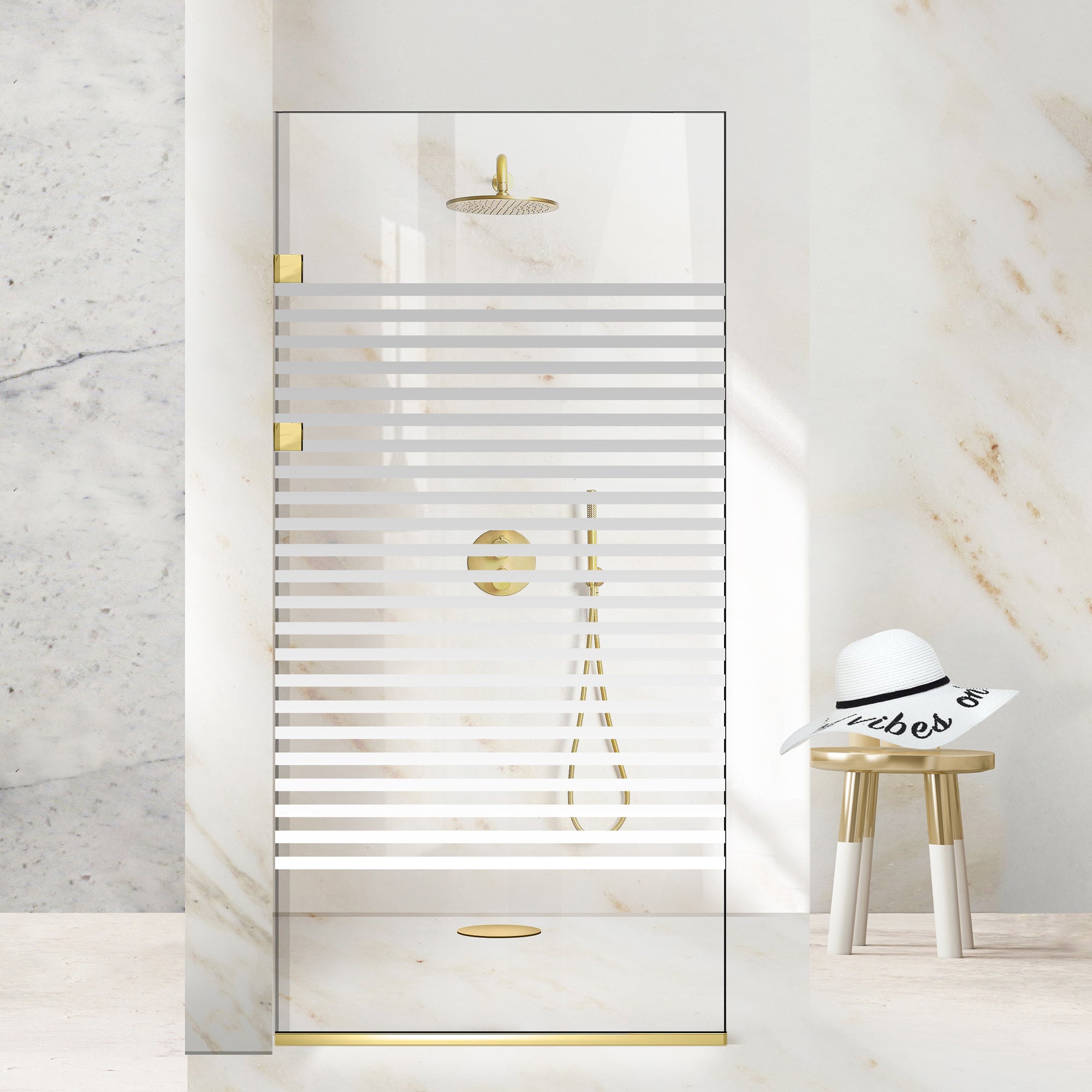Zuhanyfal Walk-in, Rozsdamentes acél zuhanyfal, aranyszínű, #Átlátszó #Víztiszta
