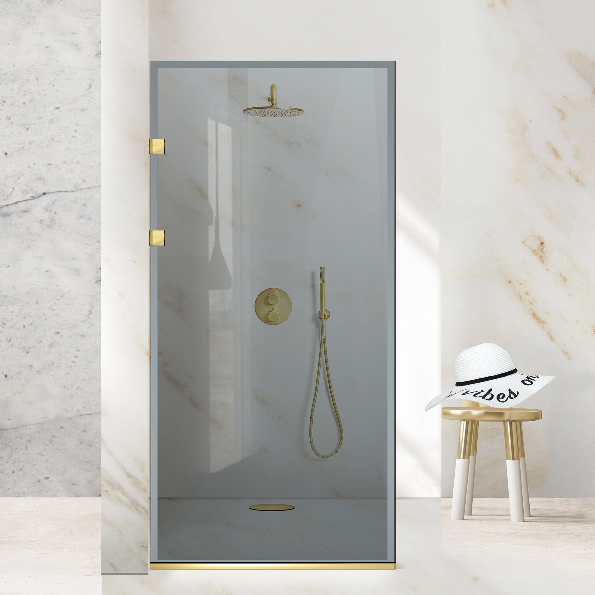 Zuhanyfal Walk-in, Rozsdamentes acél zuhanyfal, arany #Szürke