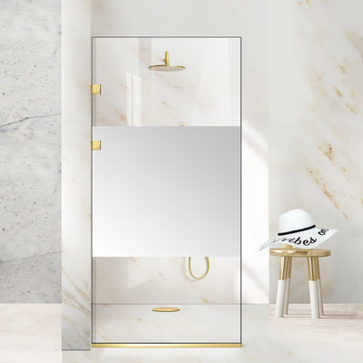 Zuhanyfal Walk-in, Rozsdamentes acél zuhanyfal, aranyszínű, #Átlátszó #Víztiszta