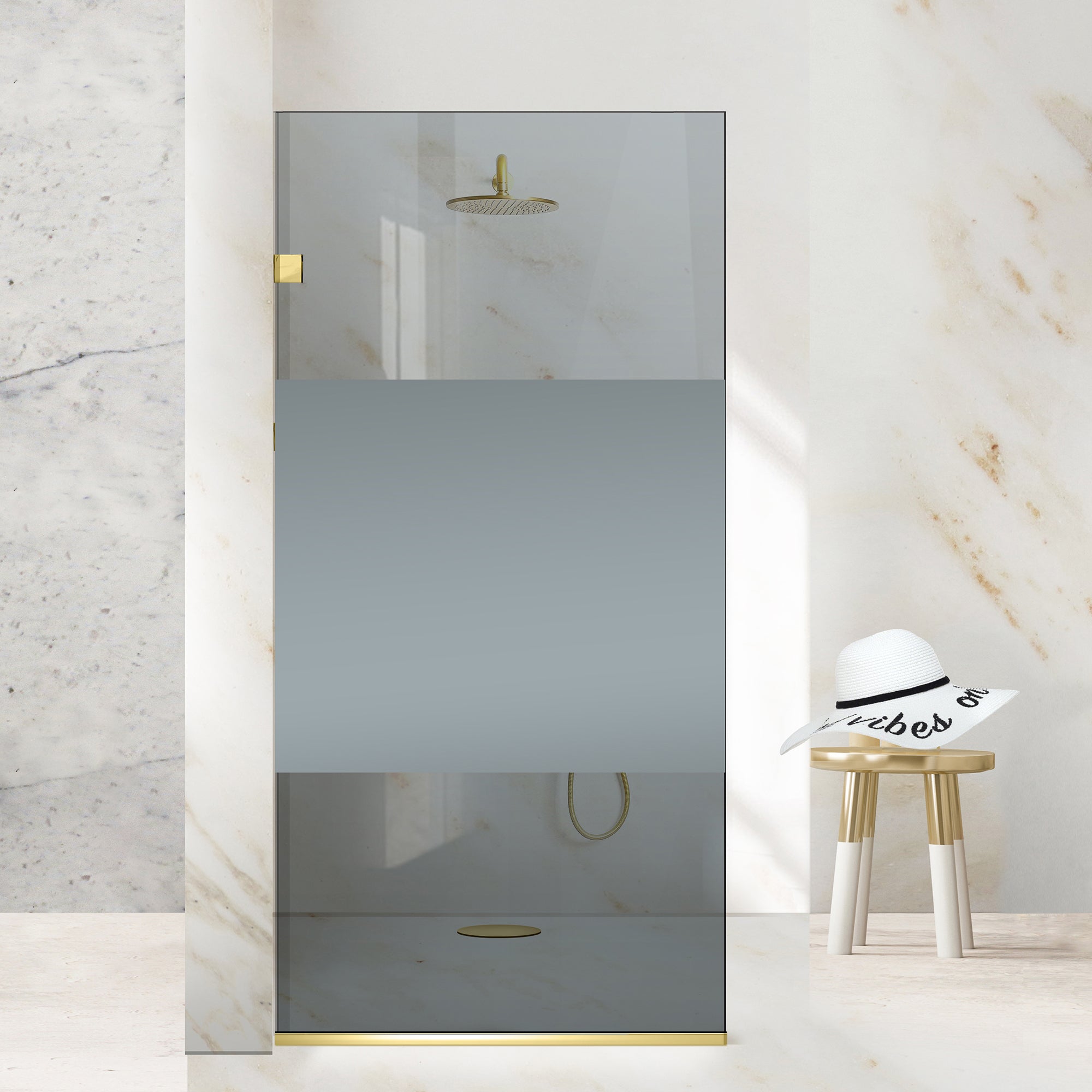 Zuhanyfal Walk-in, Rozsdamentes acél zuhanyfal, arany #Szürke