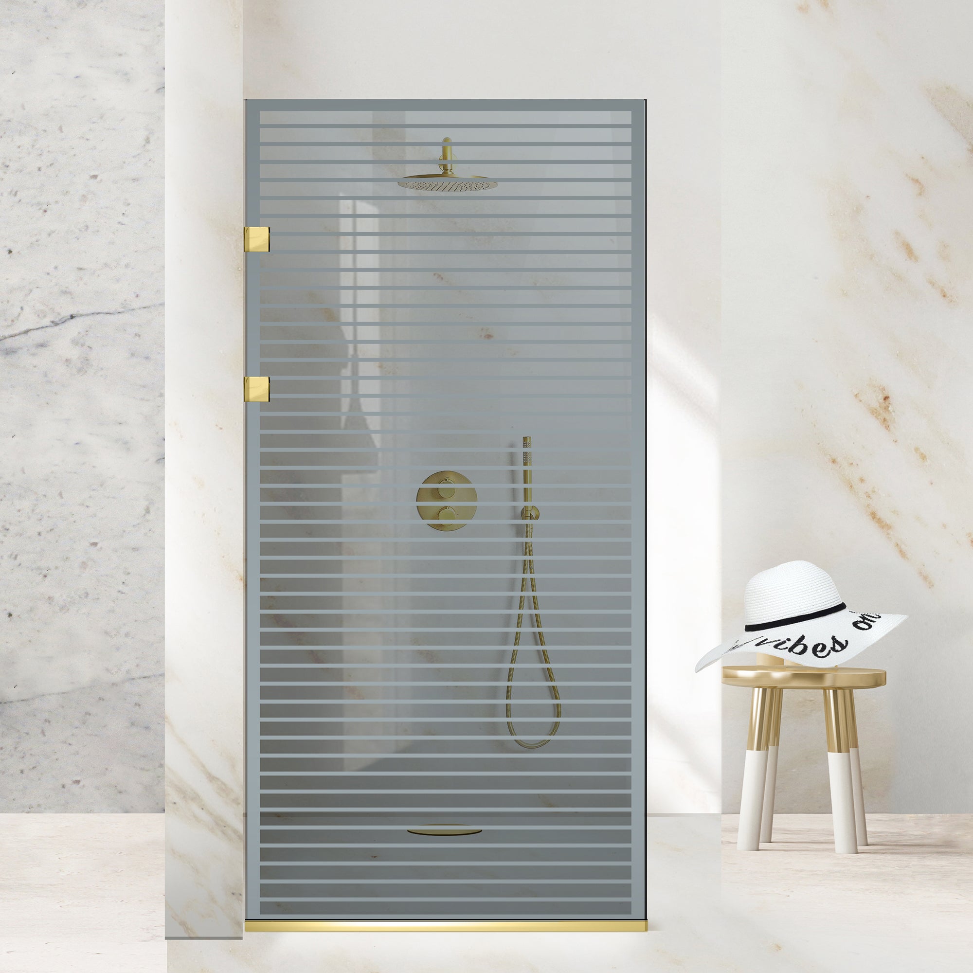 Zuhanyfal Walk-in, Rozsdamentes acél zuhanyfal, arany #Szürke