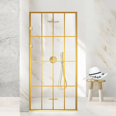 Zuhanyfal Walk-in, Rozsdamentes acél zuhanyfal, aranyszínű, #Átlátszó #Víztiszta