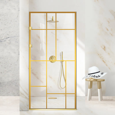 Zuhanyfal Walk-in, Rozsdamentes acél zuhanyfal, aranyszínű, #Átlátszó #Víztiszta