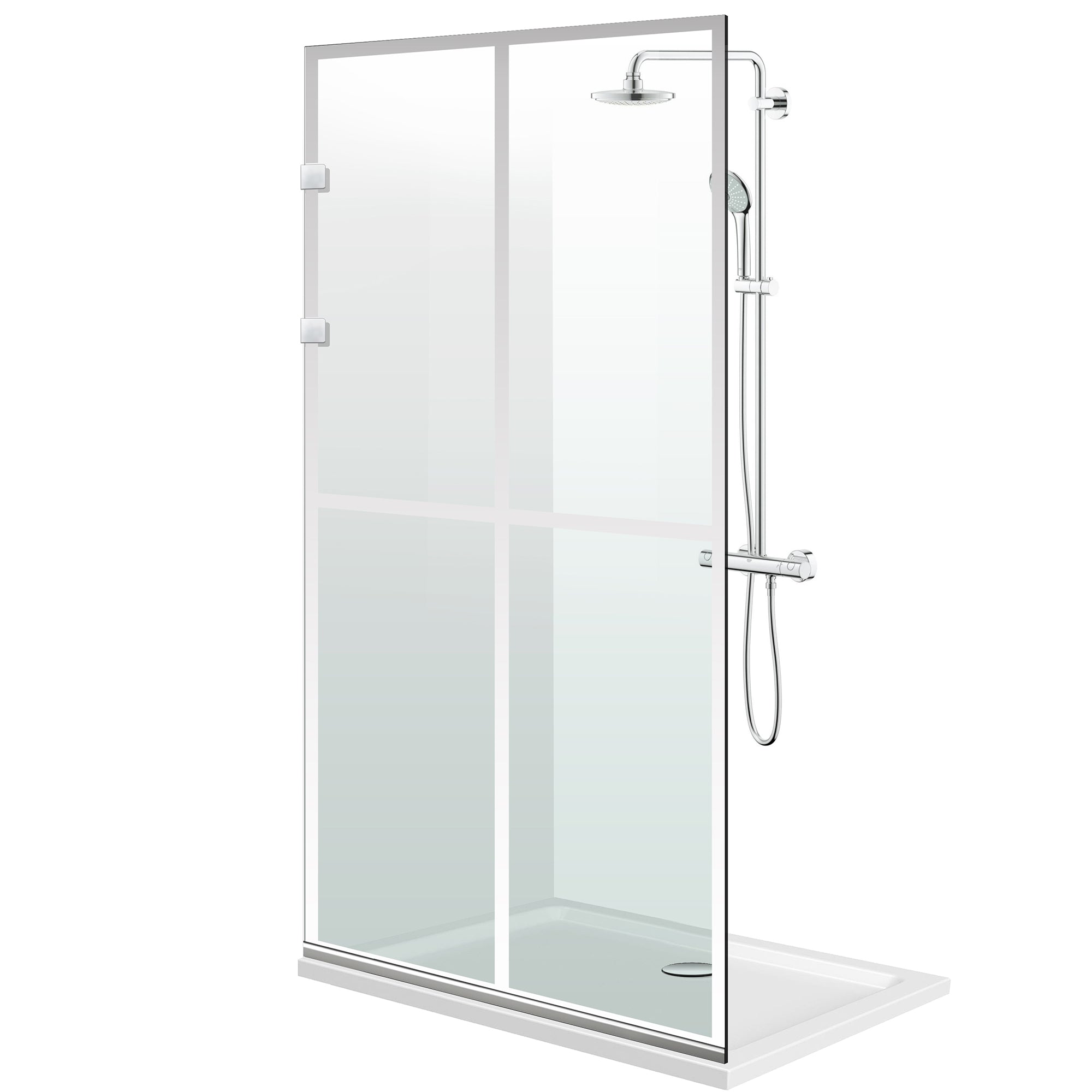 Aqua Elegance ® INOX walk-in zuhanyfal, Basic színtelen modell, teljes rozsdamentes acél szerelvények, átlátszó, biztonsági üveg