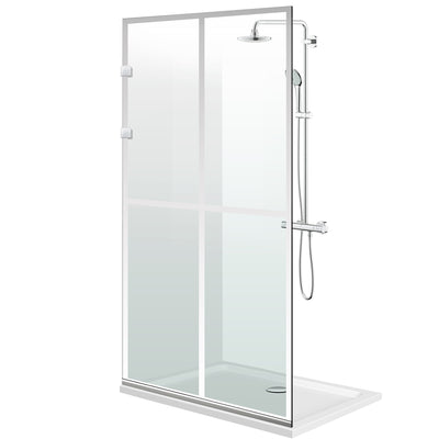 Aqua Elegance ® INOX walk-in zuhanyfal, Basic színtelen modell, teljes rozsdamentes acél szerelvények, átlátszó, biztonsági üveg