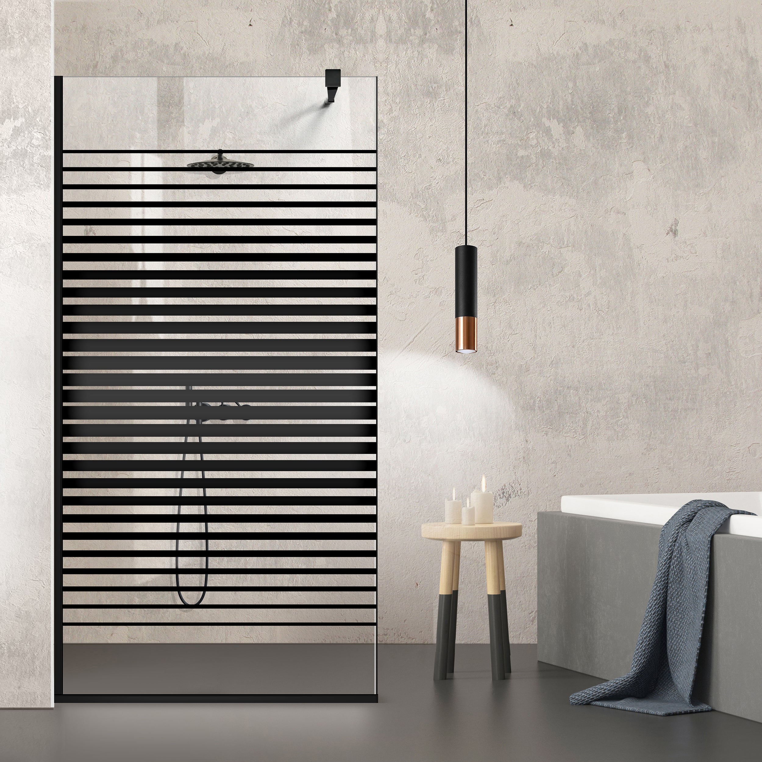 Zuhanyfal Walk-in, fekete zuhanyfal, #Átlátszó #Víztiszta