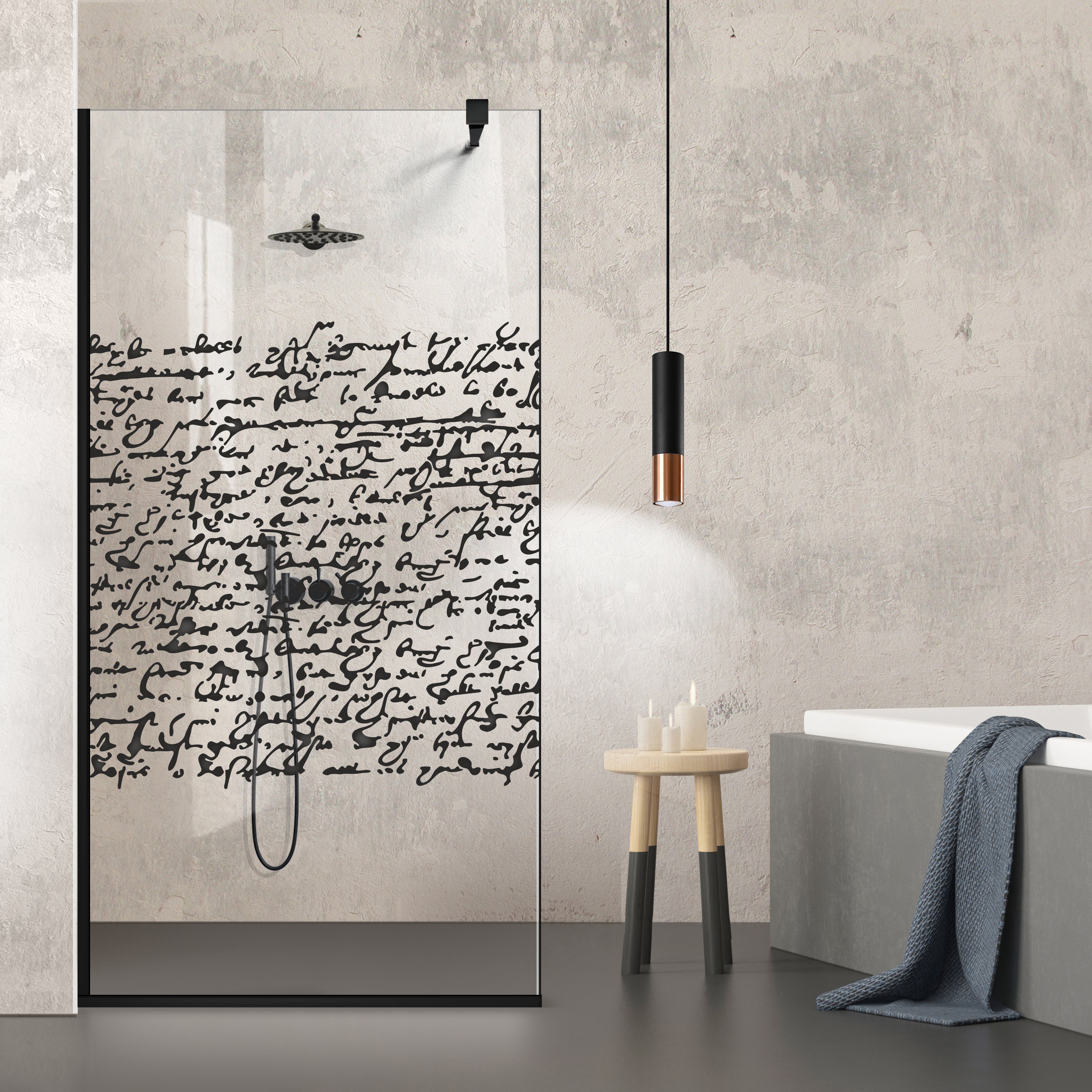 Zuhanyfal Walk-in, fekete zuhanyfal, #Átlátszó #Víztiszta