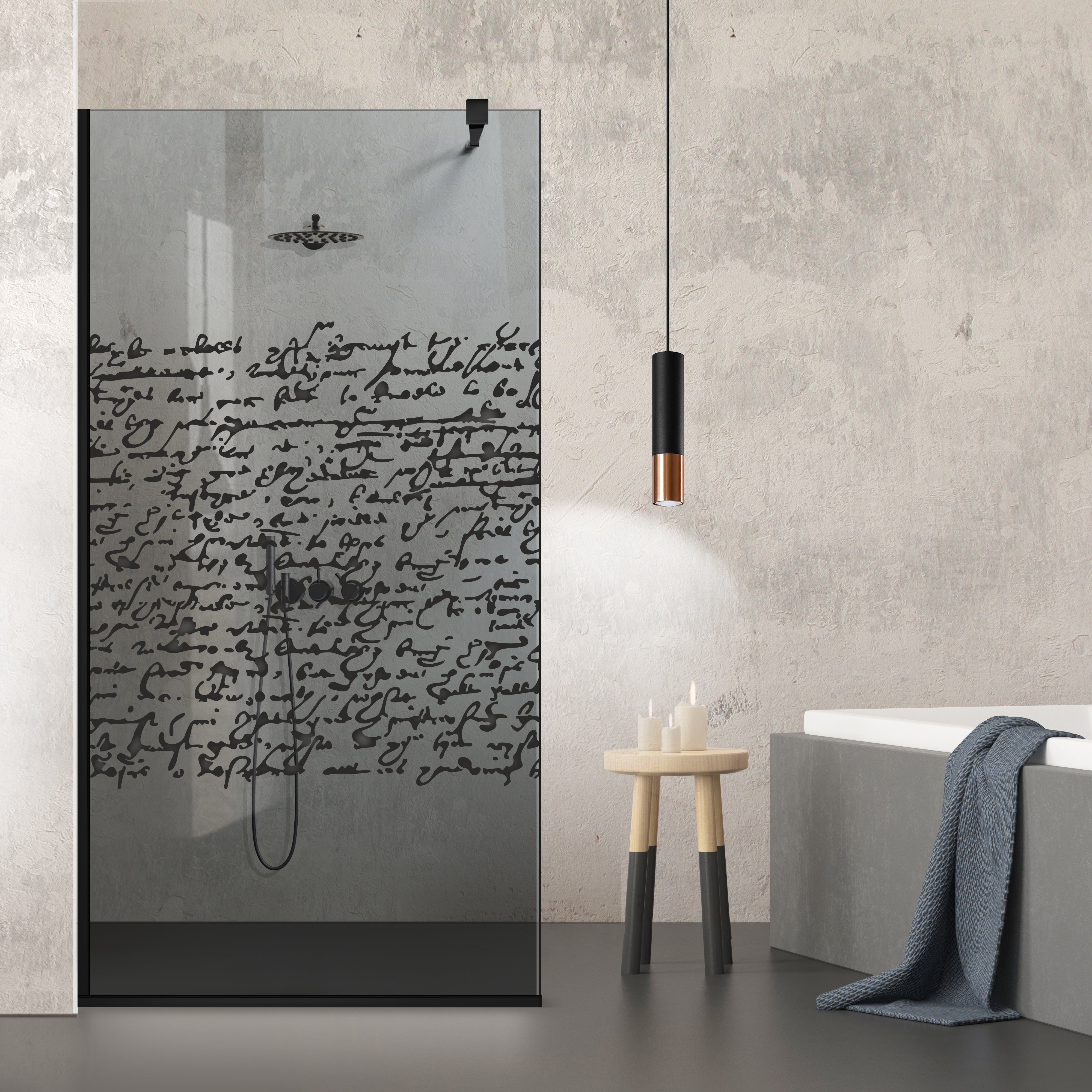 Zuhanyfal Walk-in, fekete zuhanyfal, #Szürke #Szürke