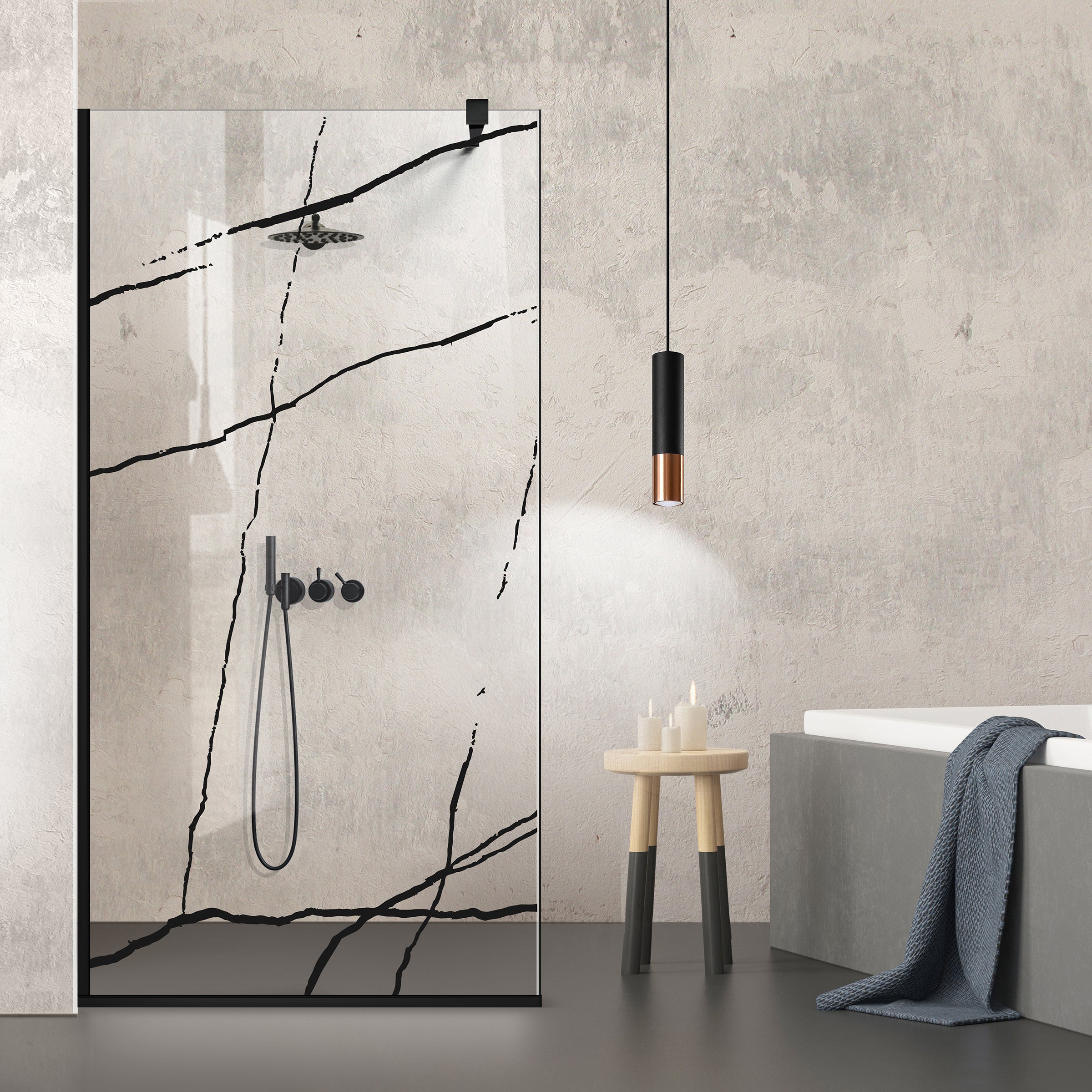 Zuhanyfal Walk-in, fekete zuhanyfal, #Átlátszó #Víztiszta
