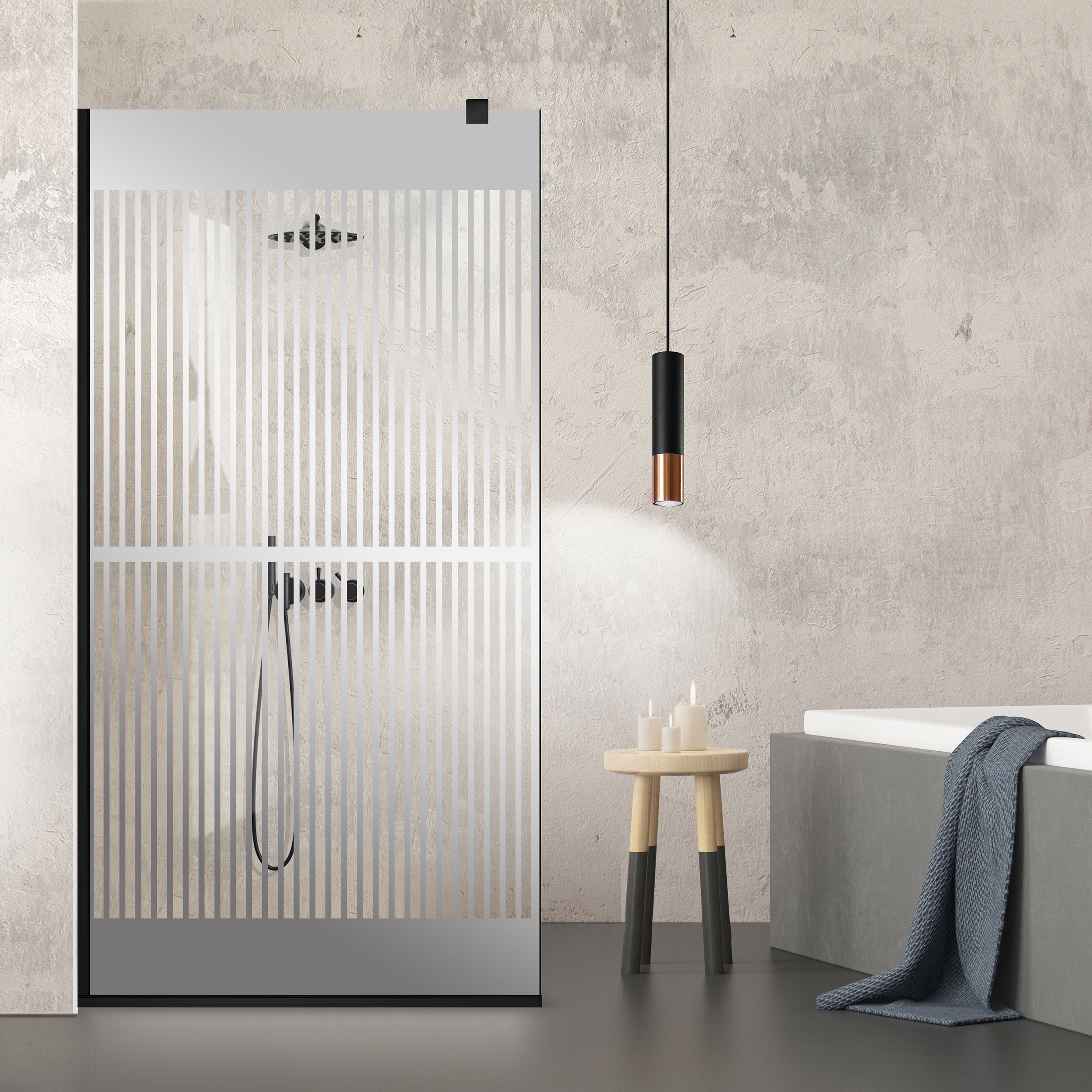 Zuhanyfal Walk-in, fekete zuhanyfal, #Átlátszó #Víztiszta