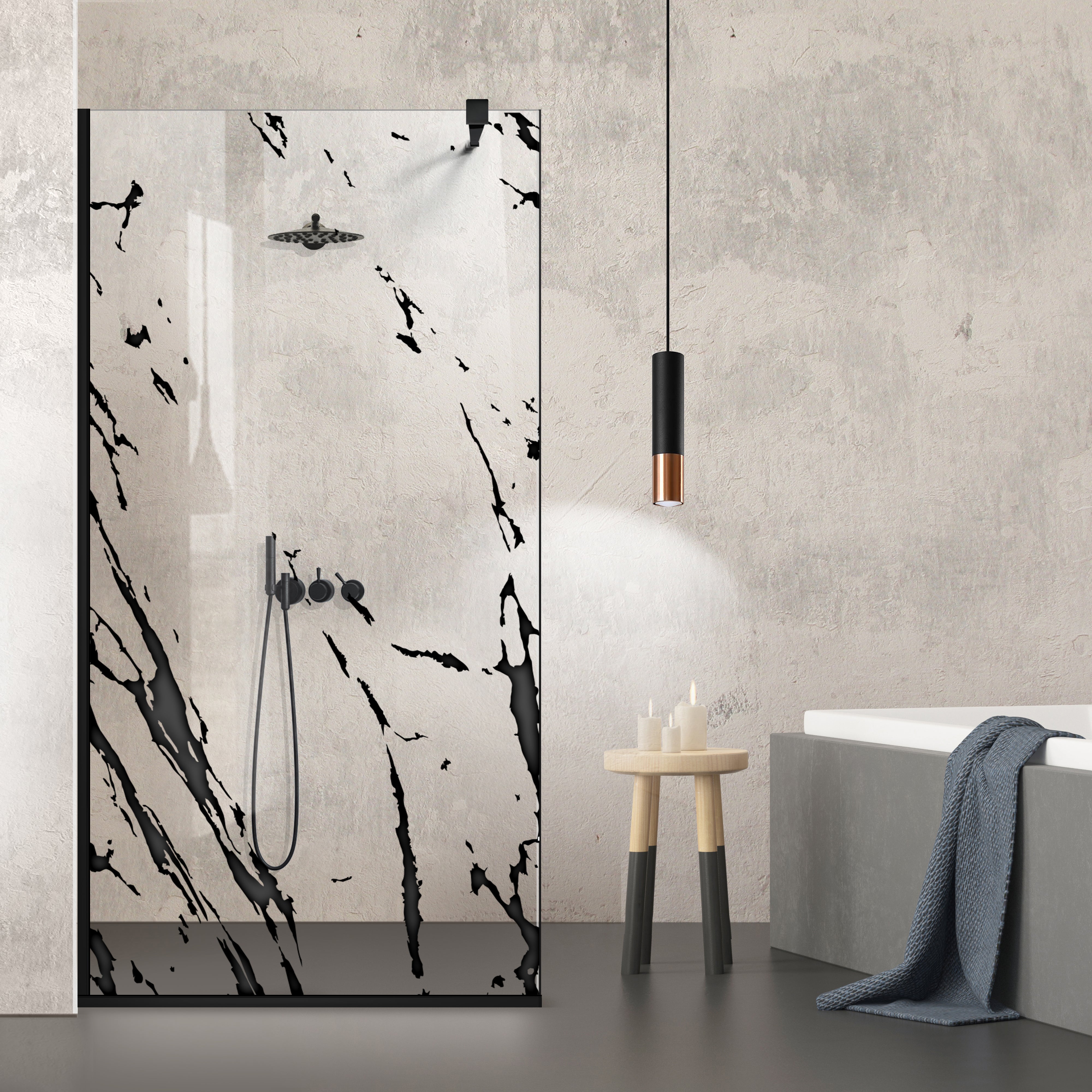 Zuhanyfal Walk-in, fekete zuhanyfal, #Átlátszó #Víztiszta