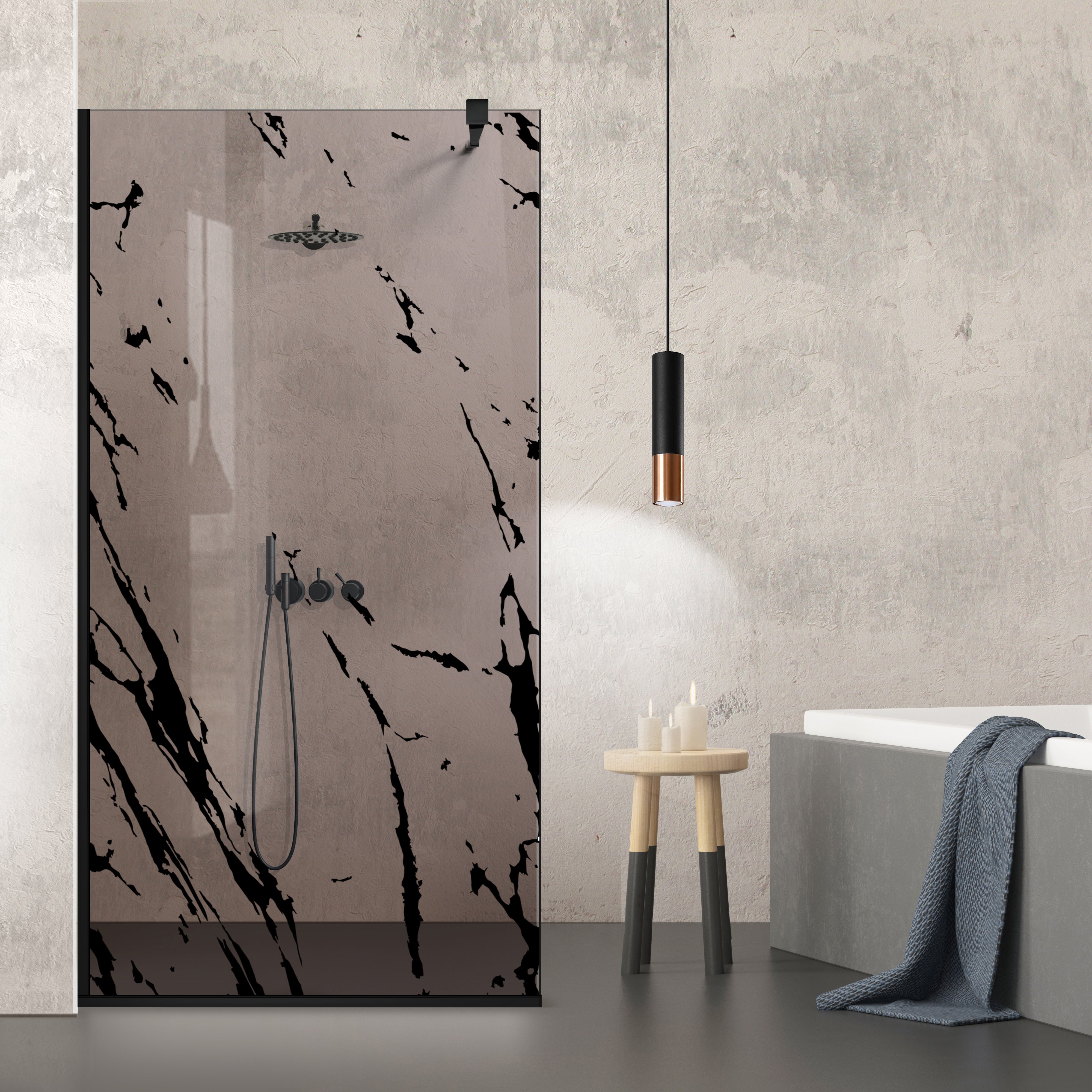 Zuhanyfal Walk-in, fekete zuhanyfal, #Bronz #Bronz