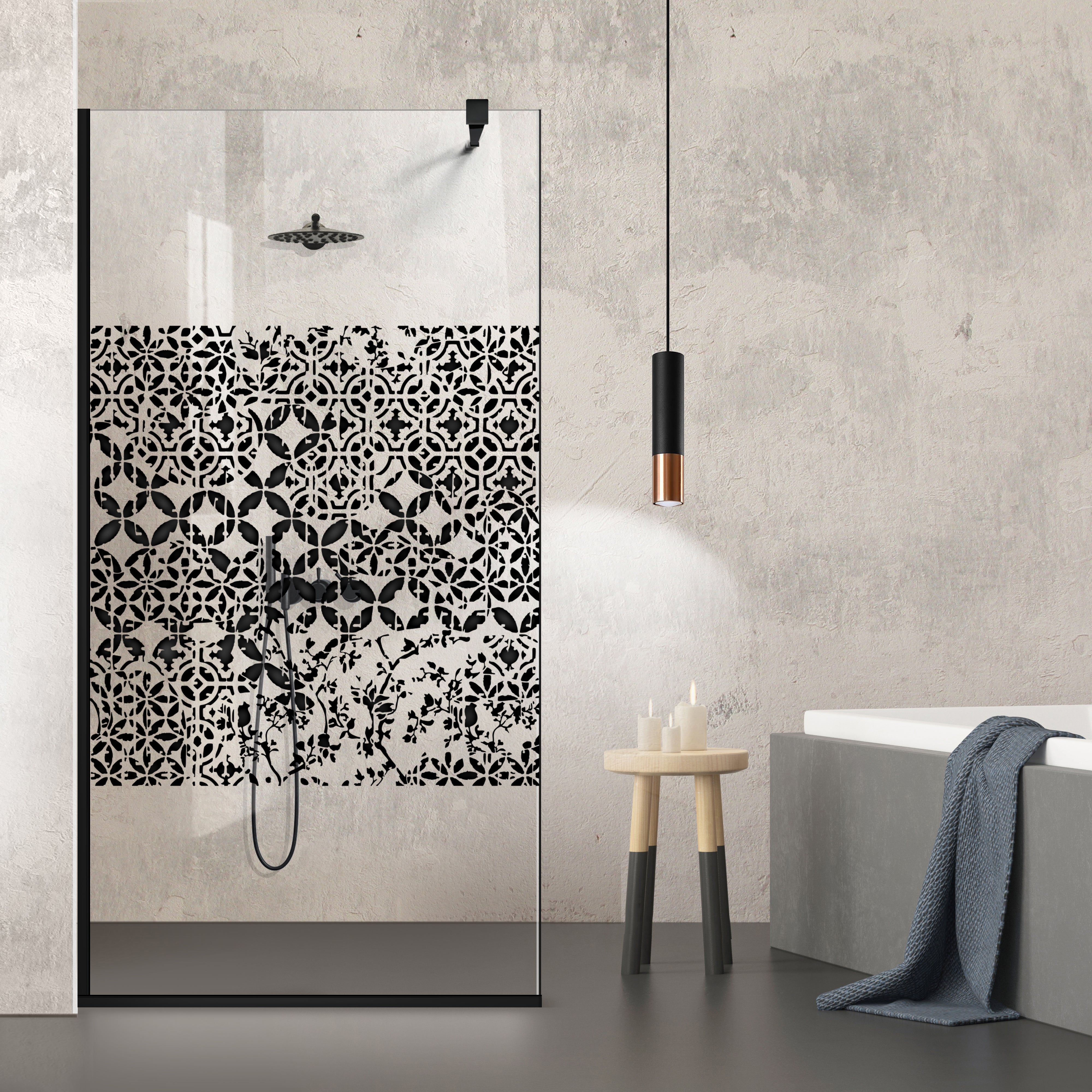 Zuhanyfal Walk-in, fekete zuhanyfal, #Átlátszó #Víztiszta