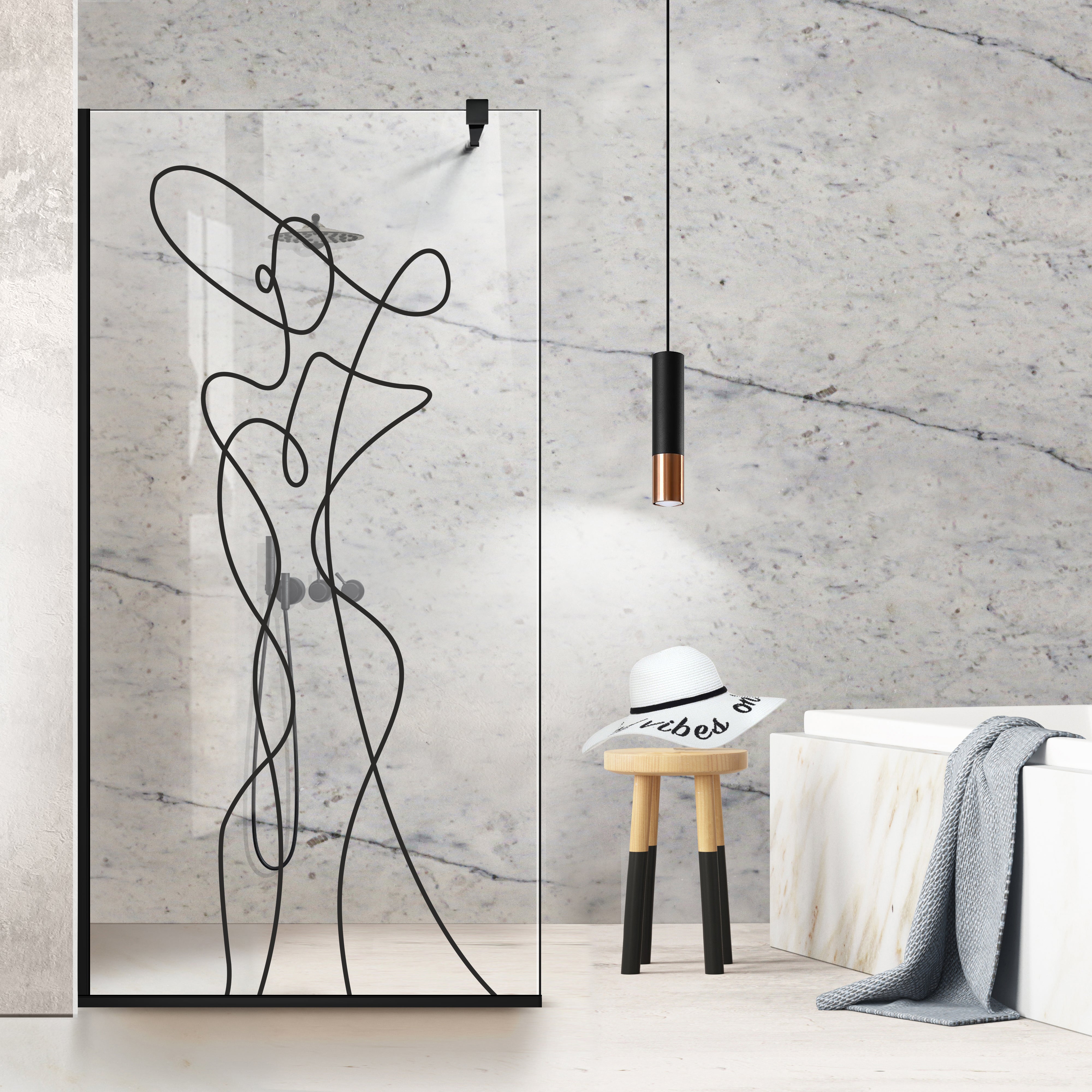 Zuhanyfal Walk-in, fekete zuhanyfal, #Átlátszó #Víztiszta