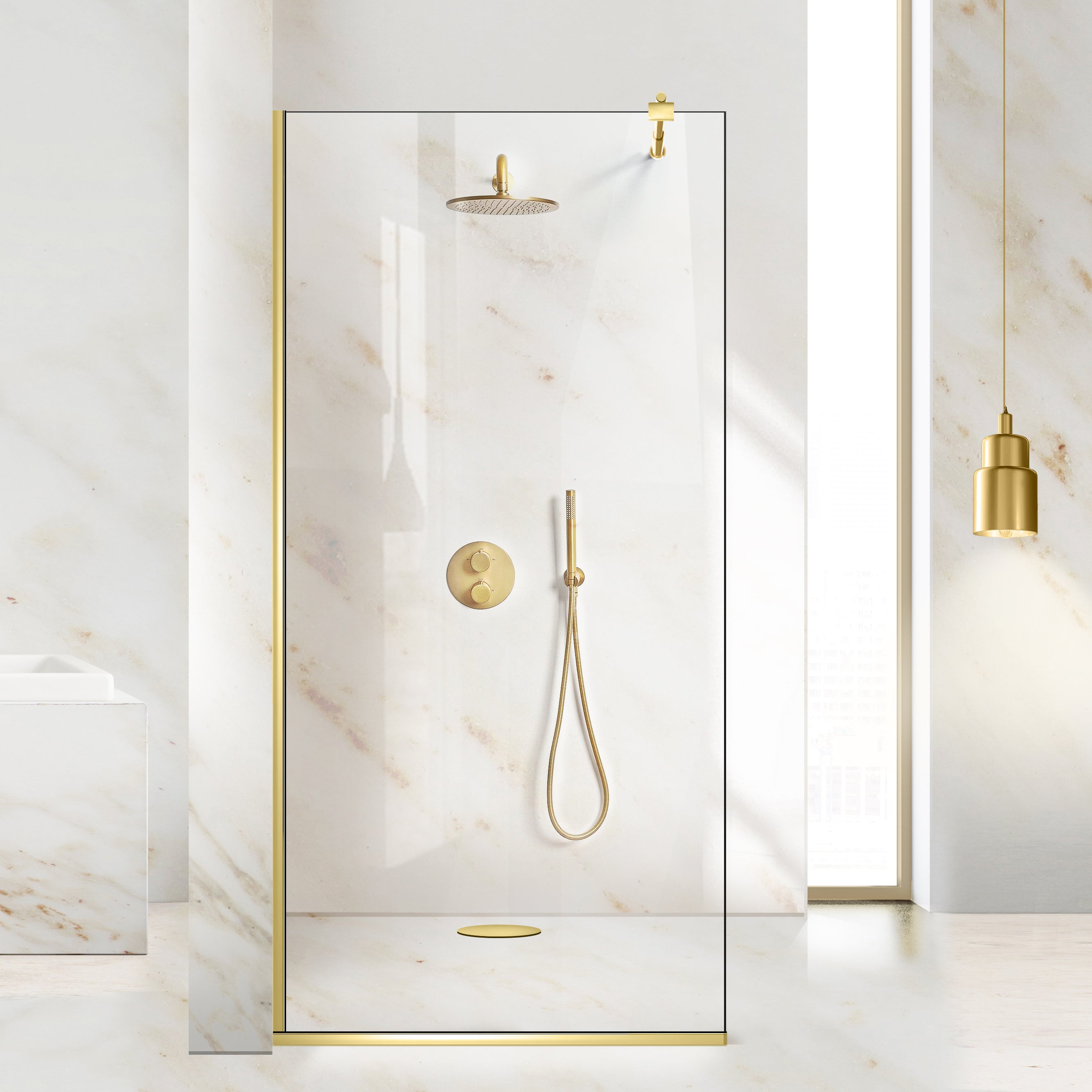 Zuhanyfal Walk-in, zuhanyfal Arany, #Átlátszó #Víztiszta