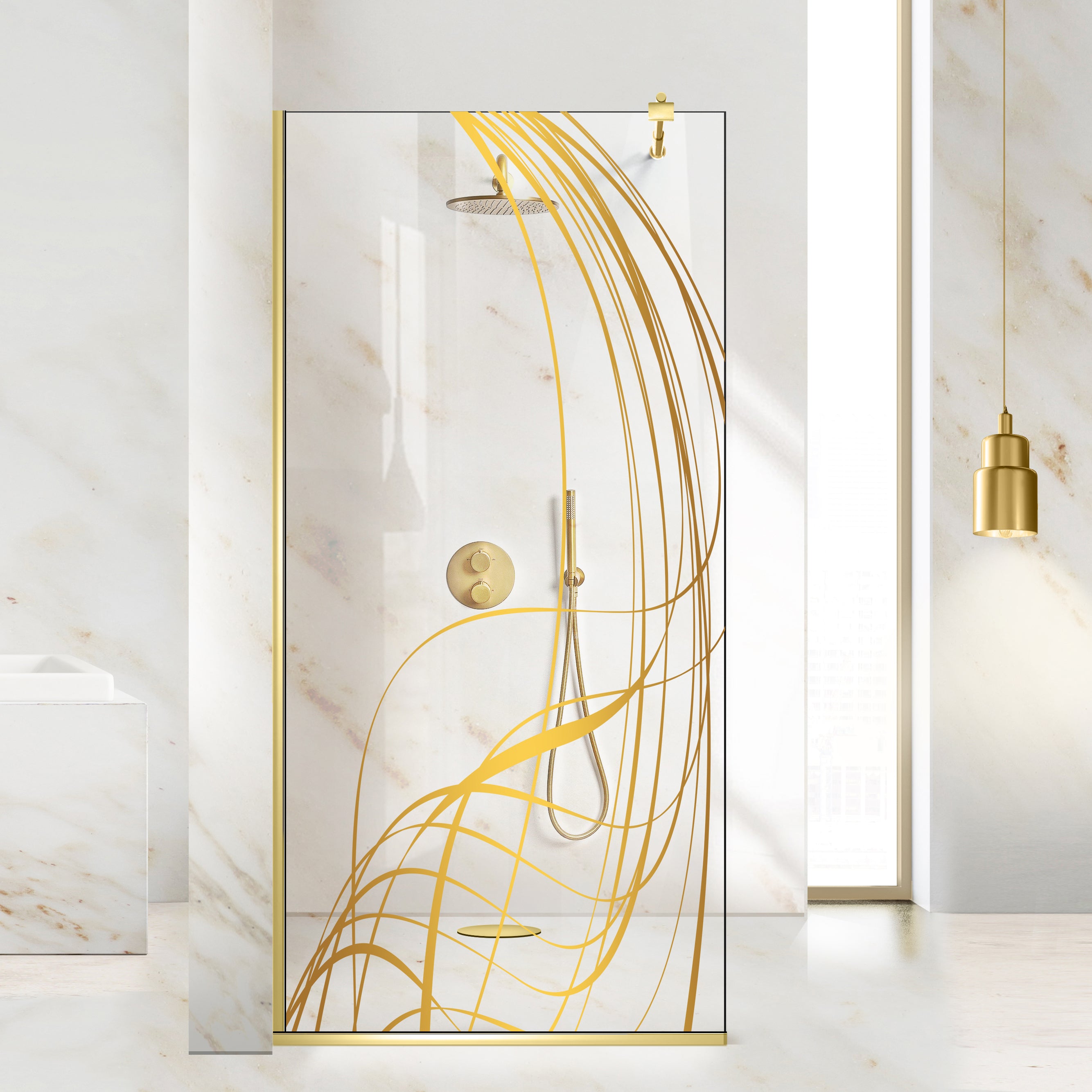 Zuhanyfal Walk-in, zuhanyfal Arany, #Átlátszó #Víztiszta