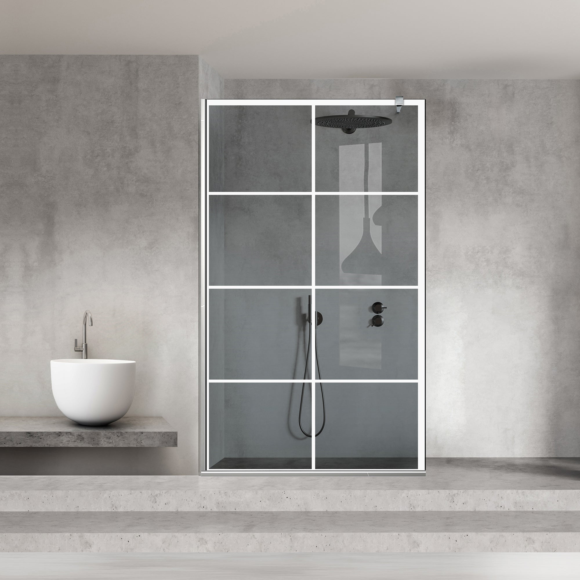 Zuhanyfal Walk-in, Zuhanyfal Rozsdamentes acél, #Szürke #Szürke