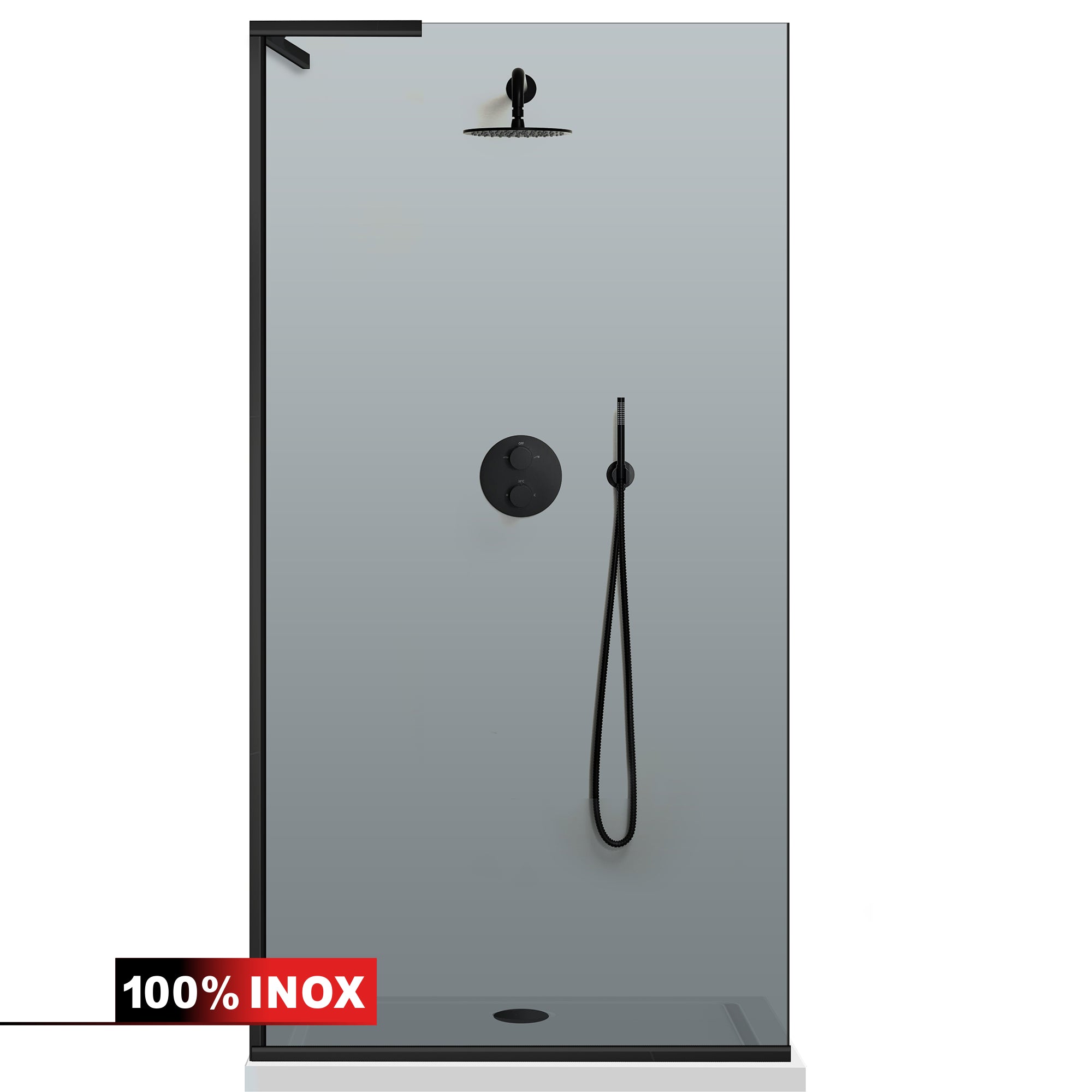 Zuhanyfal Walk-in, Zuhanyfal Rozsdamentes acél, #Szürke #Szürke