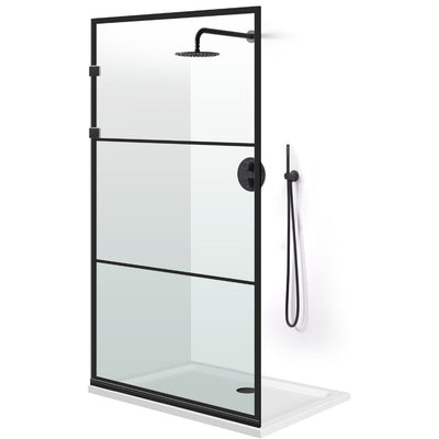 Zuhanyfal Walk-in, Rozsdamentes acél zuhanyfal, matt fekete, #Átlátszó #Víztiszta