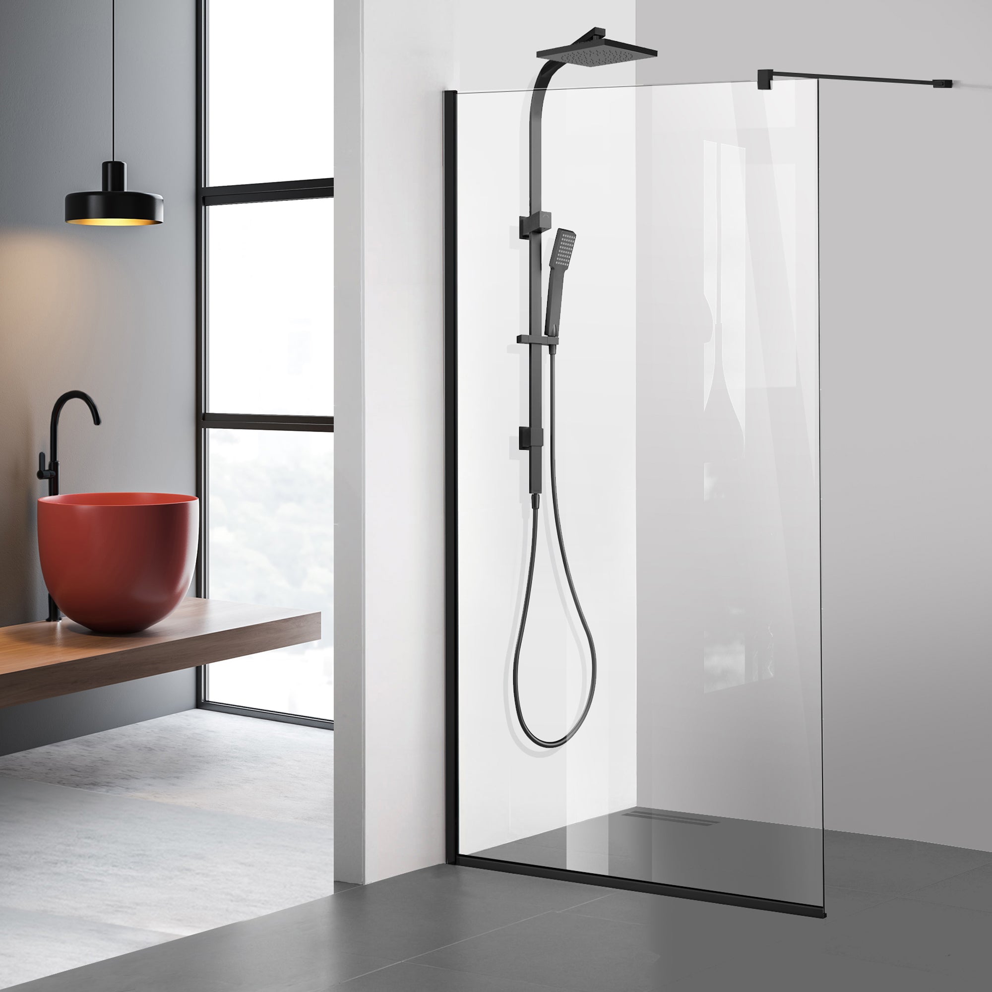 Zuhanyfal Walk-in, fekete zuhanyfal, #Átlátszó #Víztiszta