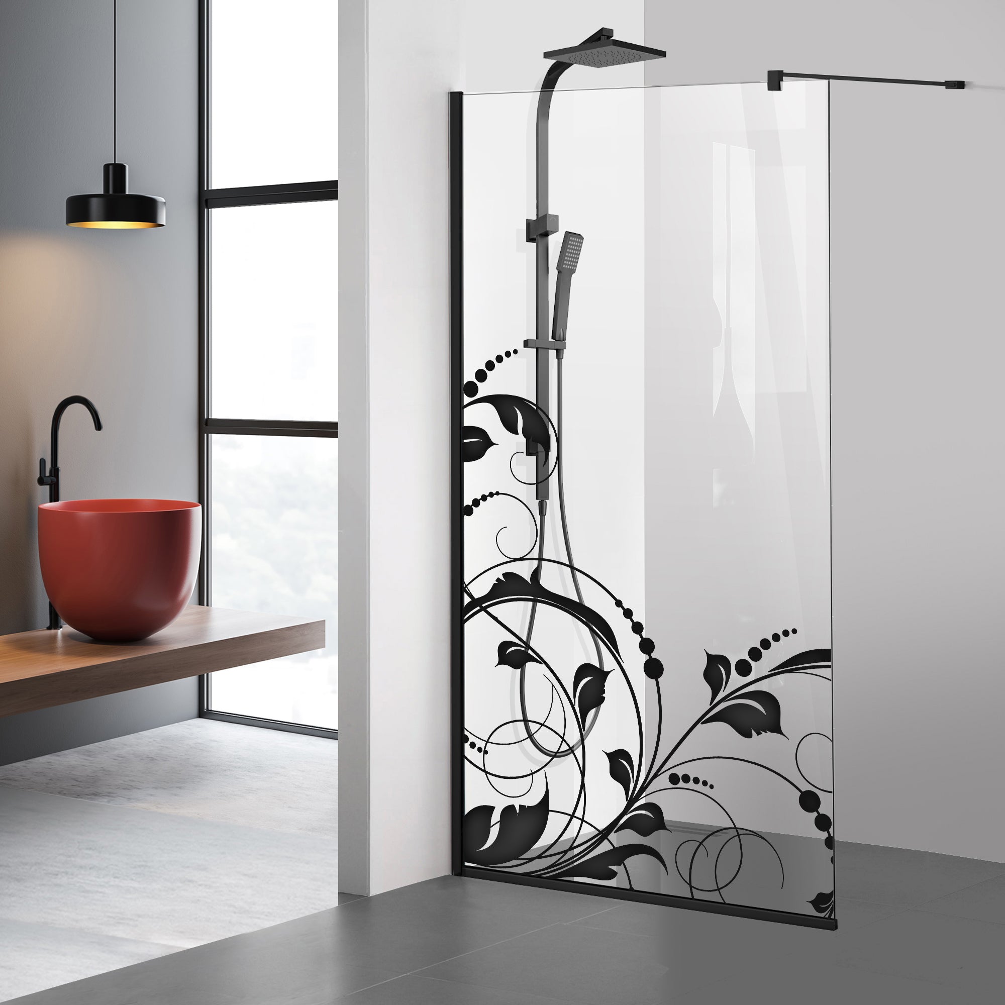 Zuhanyfal Walk-in, fekete zuhanyfal, #Átlátszó #Víztiszta