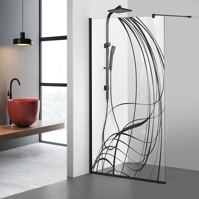 Zuhanyfal Walk-in, fekete zuhanyfal, #Átlátszó #Víztiszta
