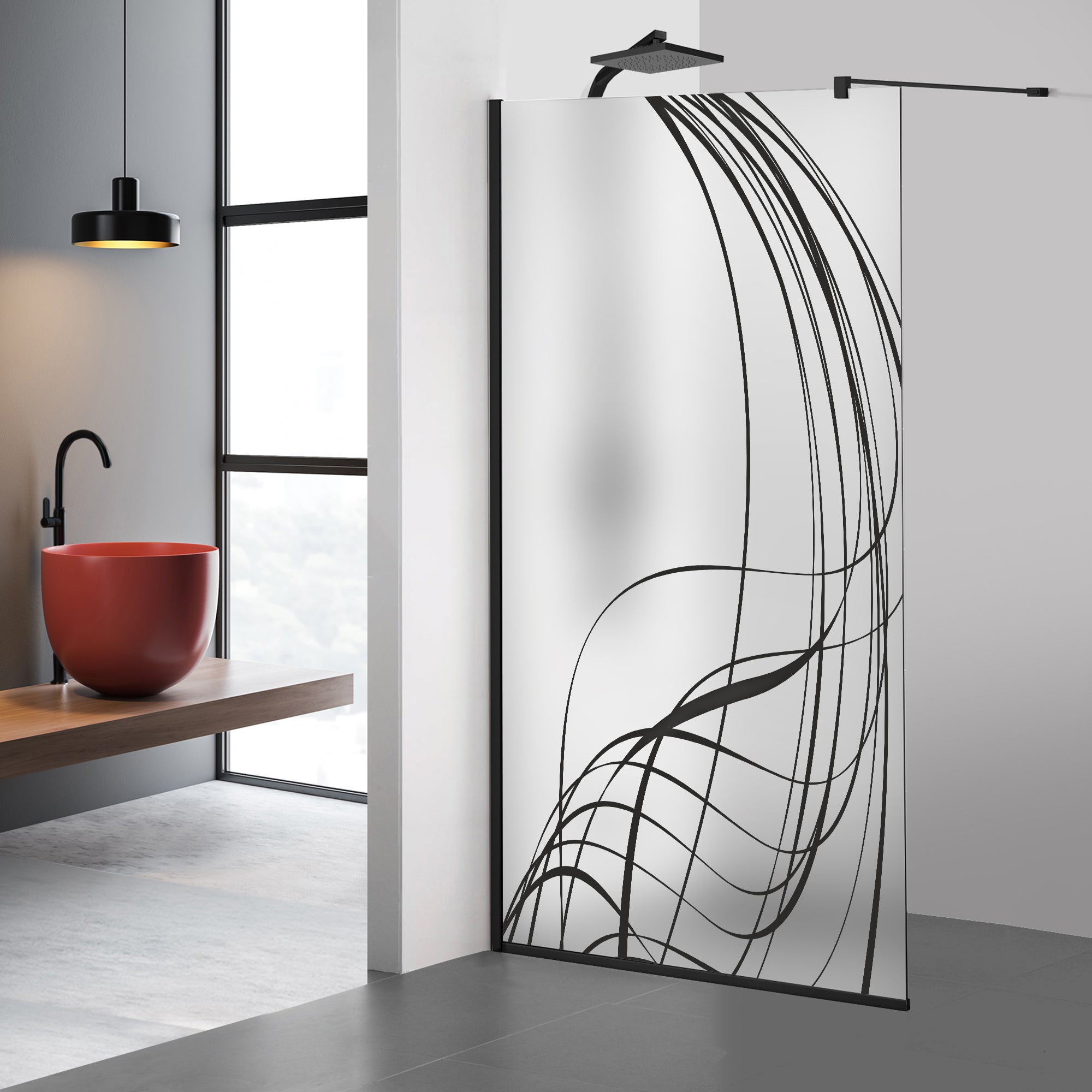 Zuhanyfal Walk-in, fekete zuhanyfal, #Matt #Matt