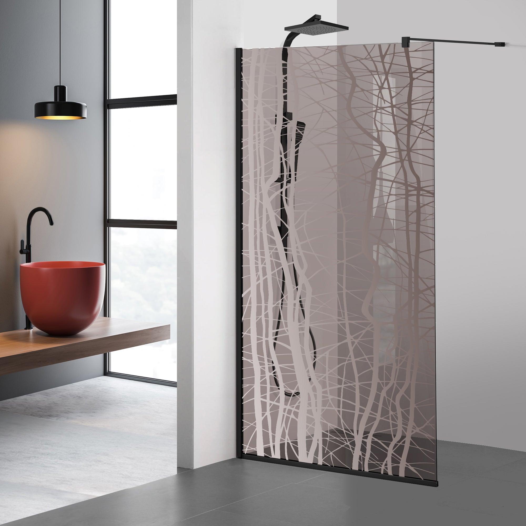 Zuhanyfal Walk-in, fekete zuhanyfal, #Bronz #Bronz