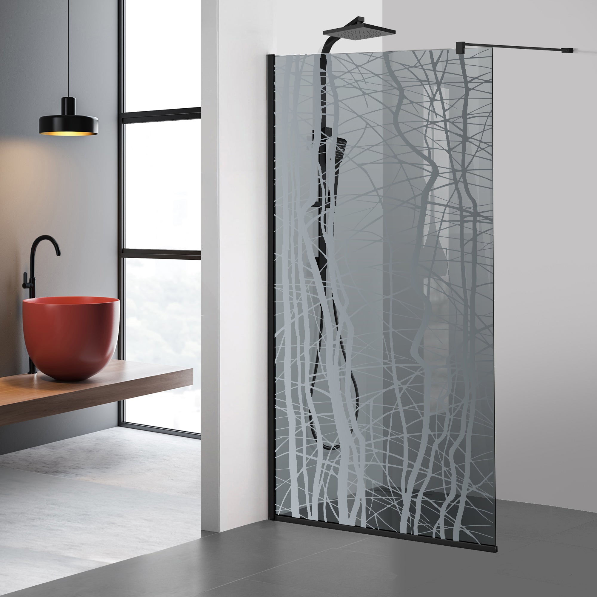 Zuhanyfal Walk-in, fekete zuhanyfal, #Szürke #Szürke