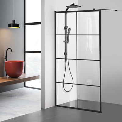 Zuhanyfal Walk-in, fekete zuhanyfal, #Átlátszó #Víztiszta