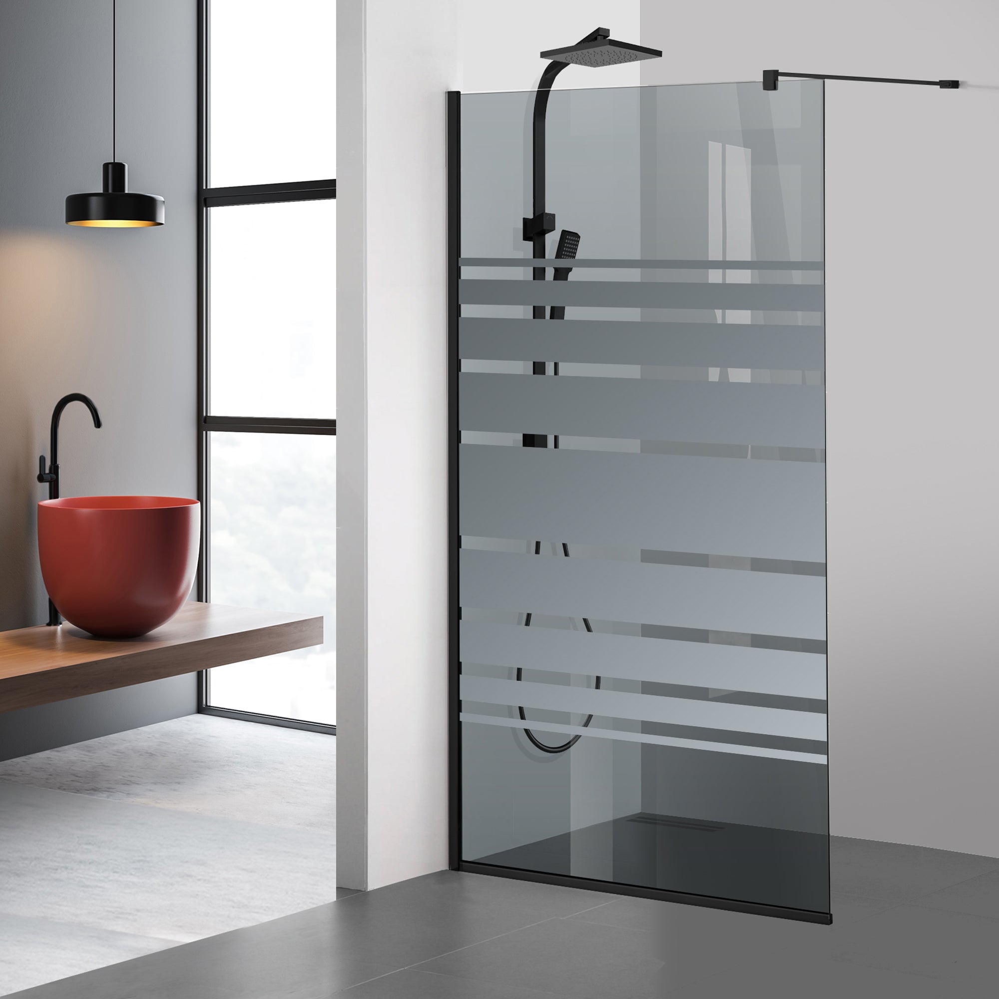 Zuhanyfal Walk-in, fekete zuhanyfal, #Szürke #Szürke
