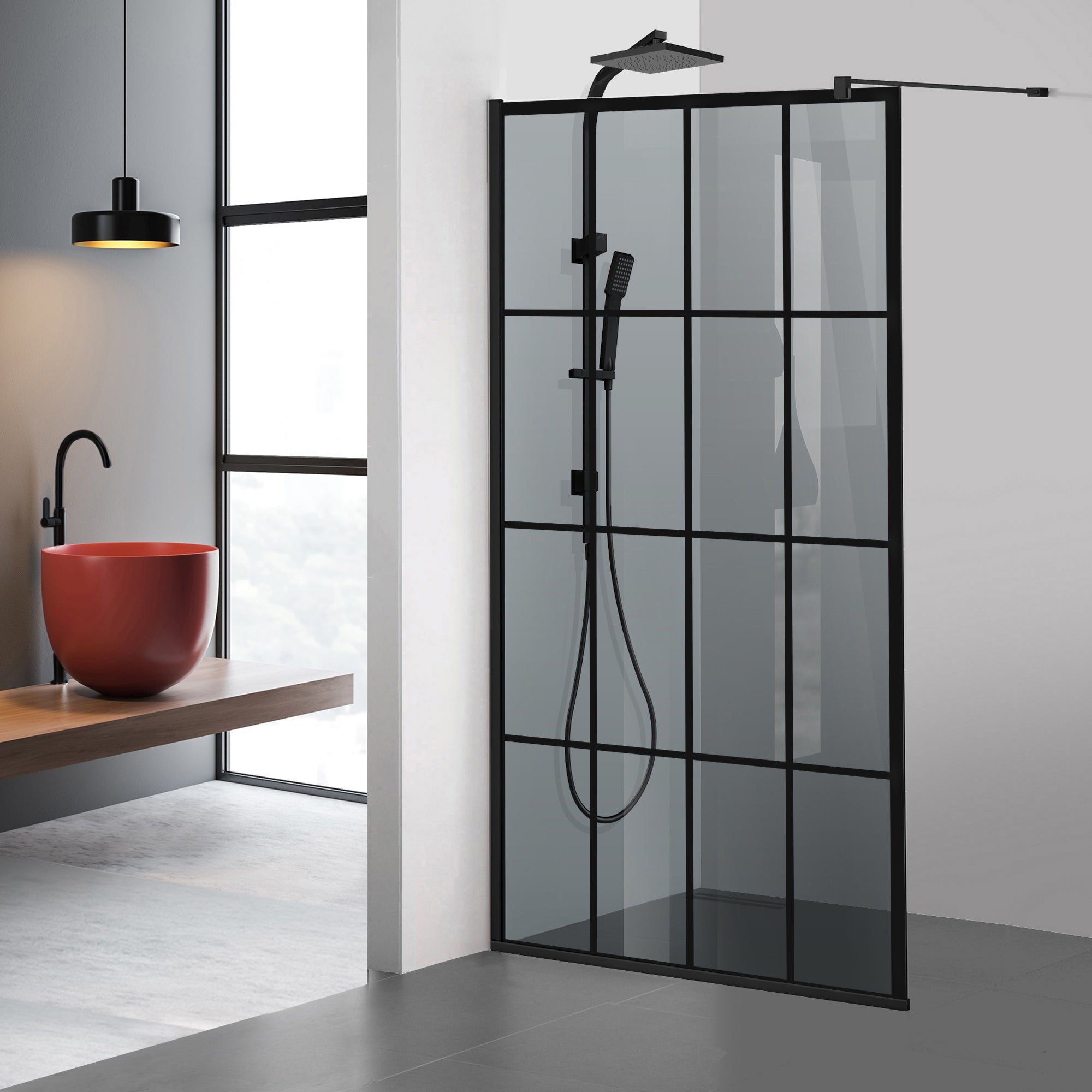 Zuhanyfal Walk-in, fekete zuhanyfal, #Szürke #Szürke