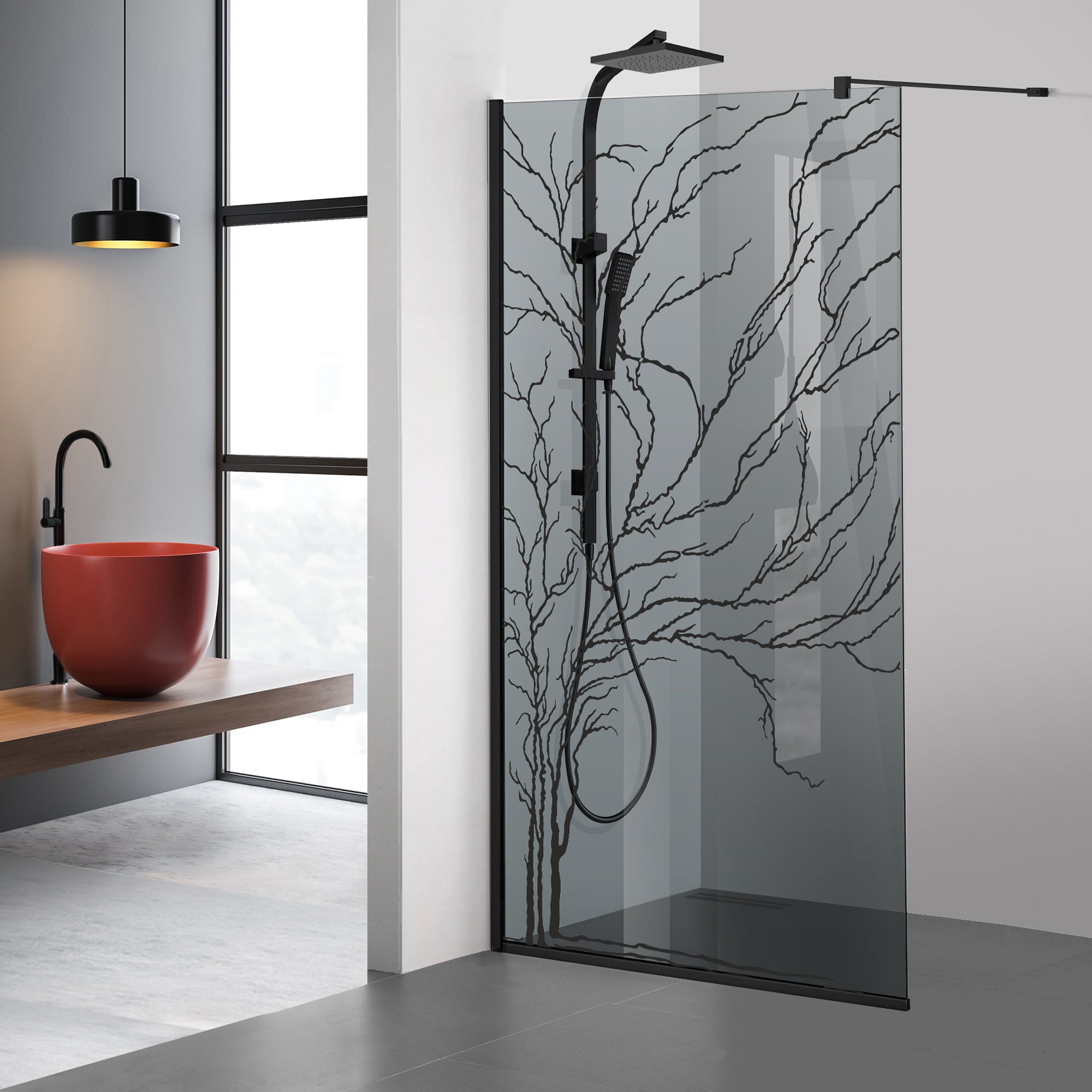 Zuhanyfal Walk-in, fekete zuhanyfal, #Szürke #Szürke