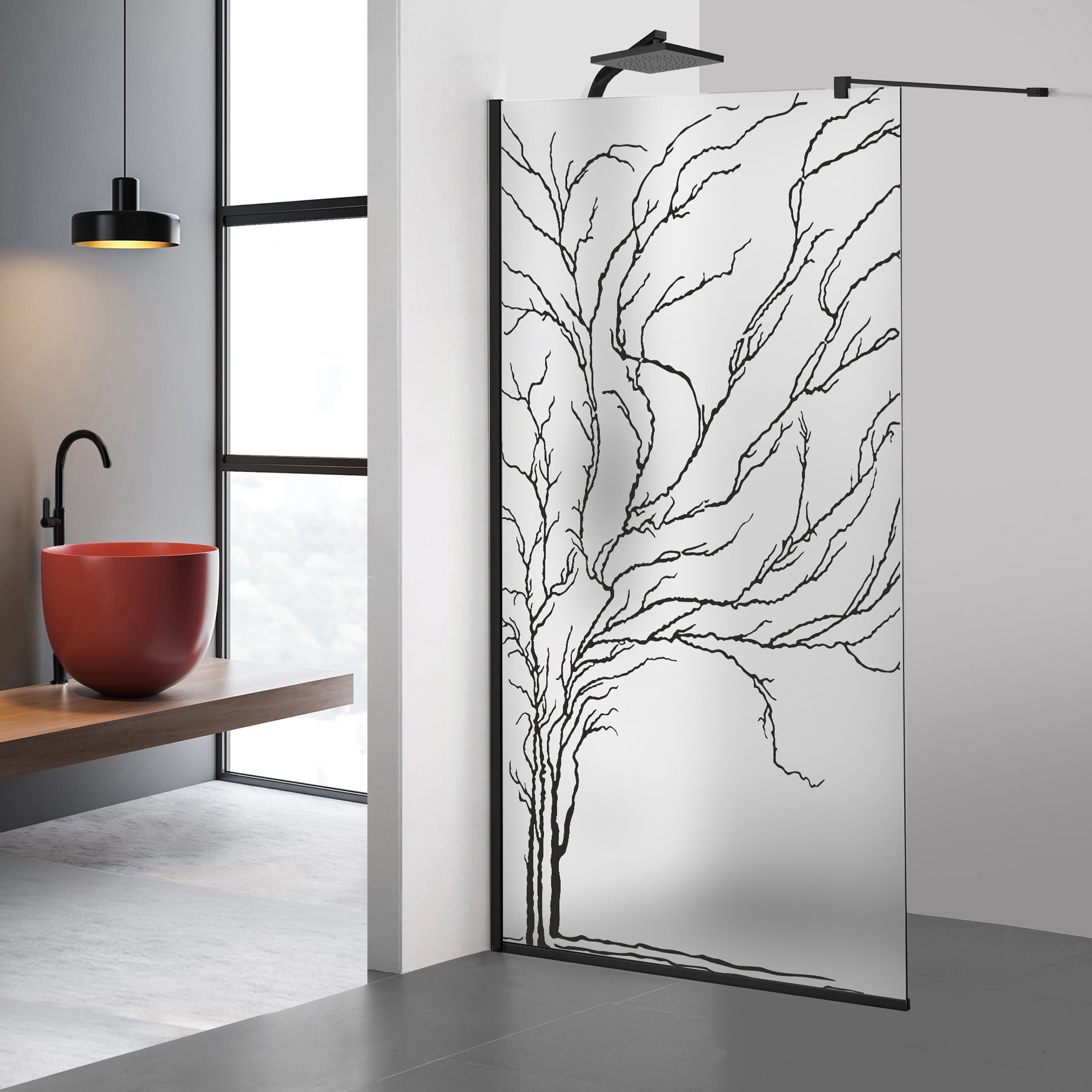 Zuhanyfal Walk-in, fekete zuhanyfal, #Matt #Matt