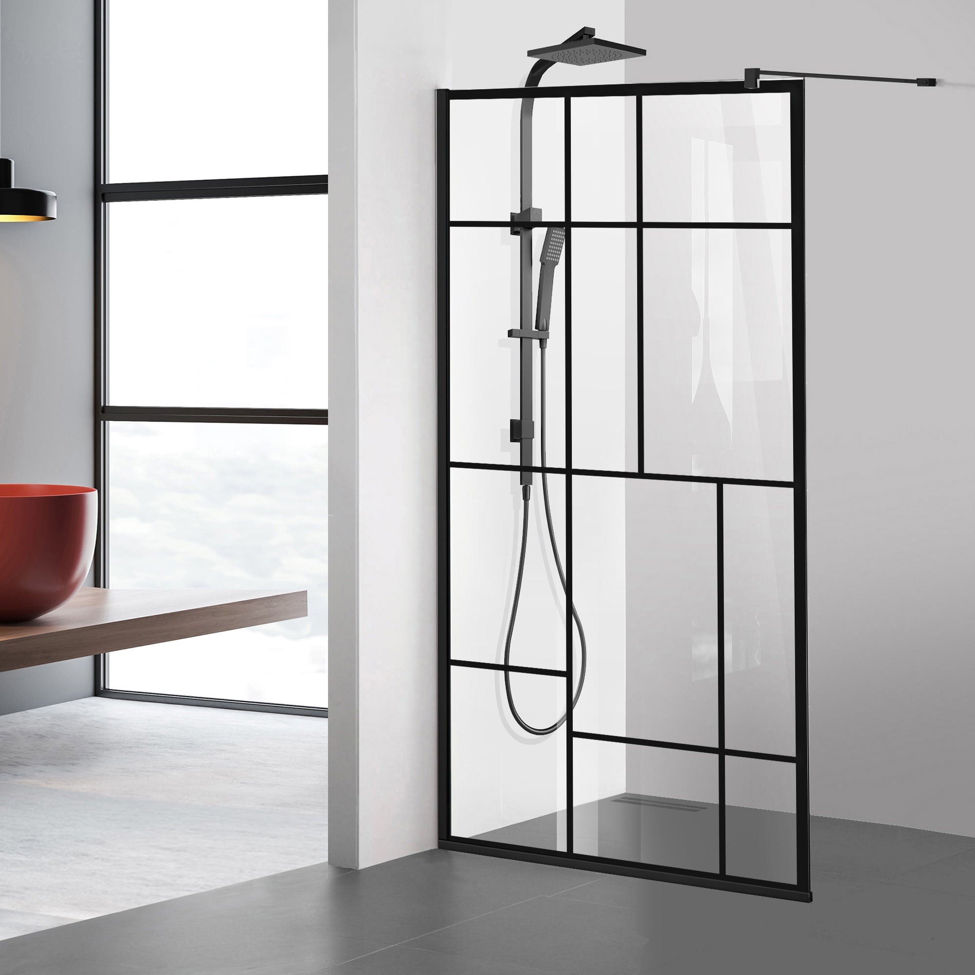 Zuhanyfal Walk-in, fekete zuhanyfal, #Átlátszó #Víztiszta