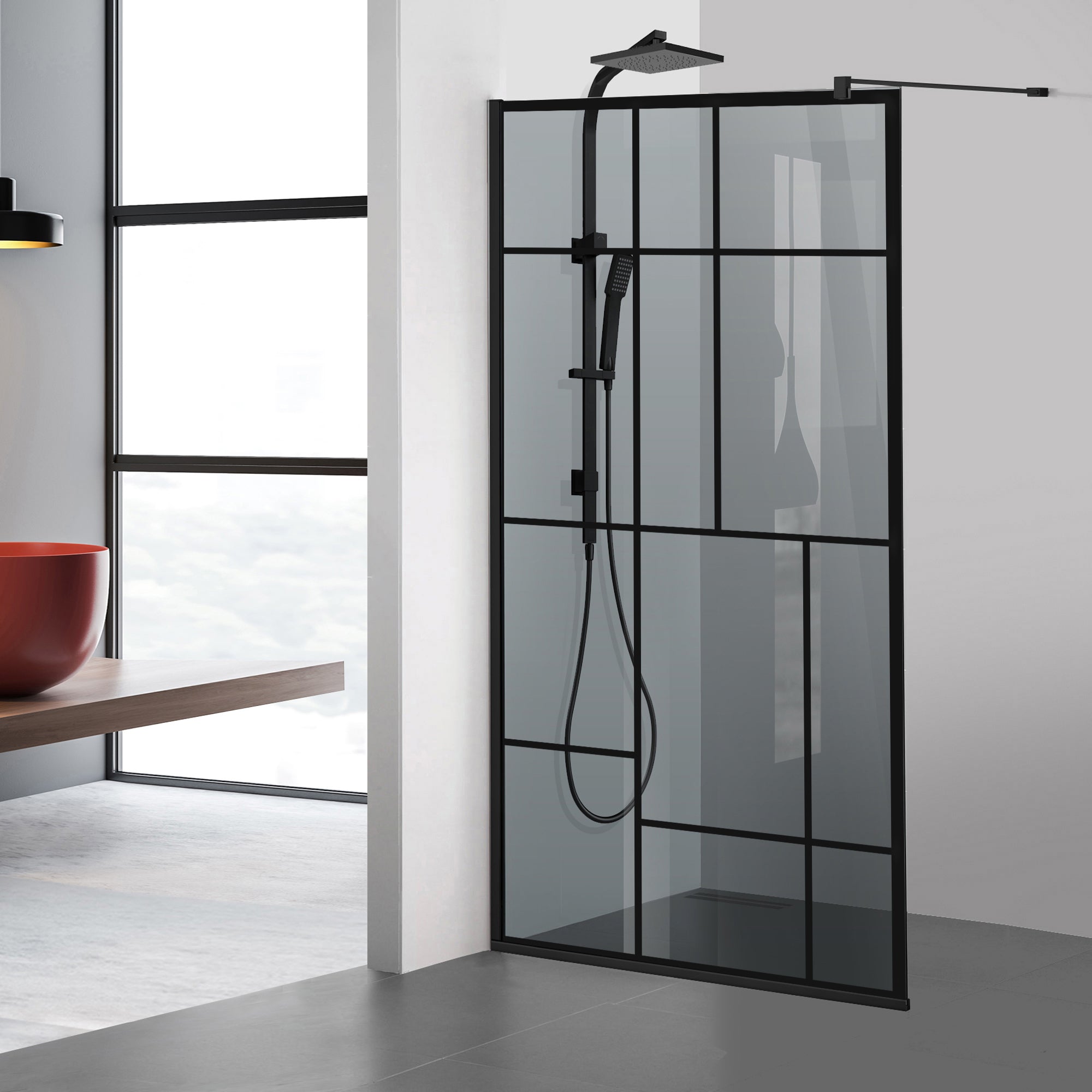 Zuhanyfal Walk-in, fekete zuhanyfal, #Szürke #Szürke