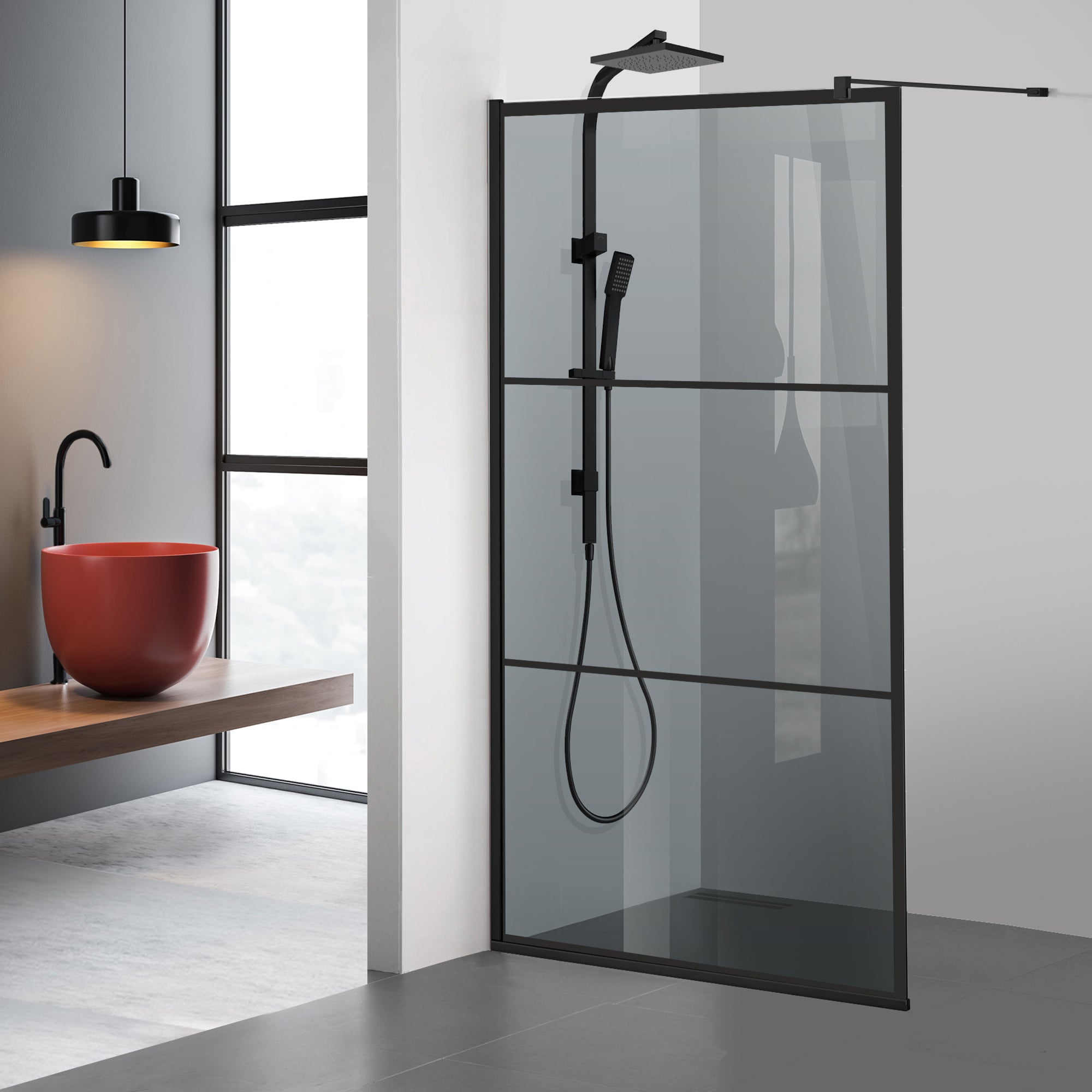 Zuhanyfal Walk-in, fekete zuhanyfal, #Szürke #Szürke