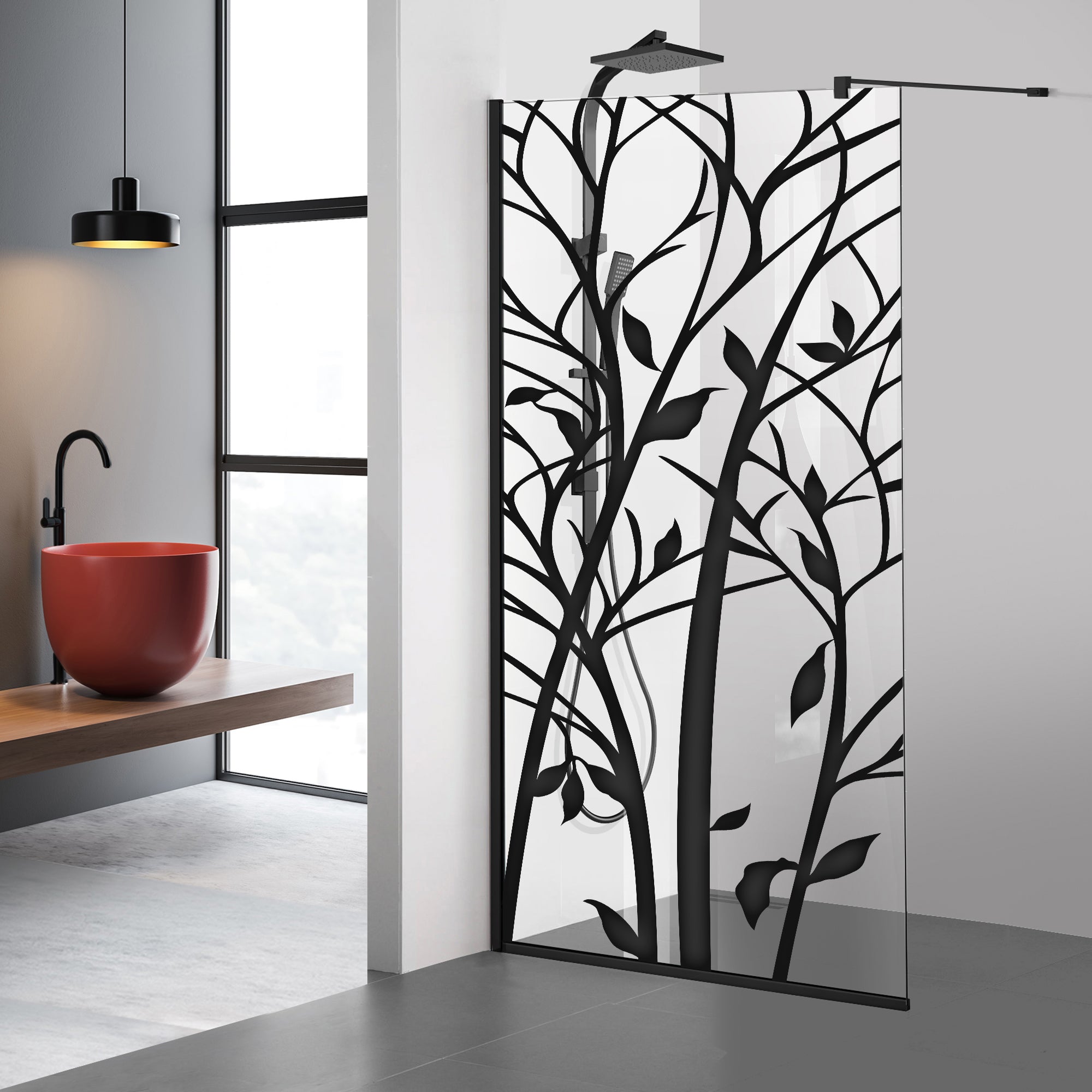 Zuhanyfal Walk-in, fekete zuhanyfal, #Átlátszó #Víztiszta