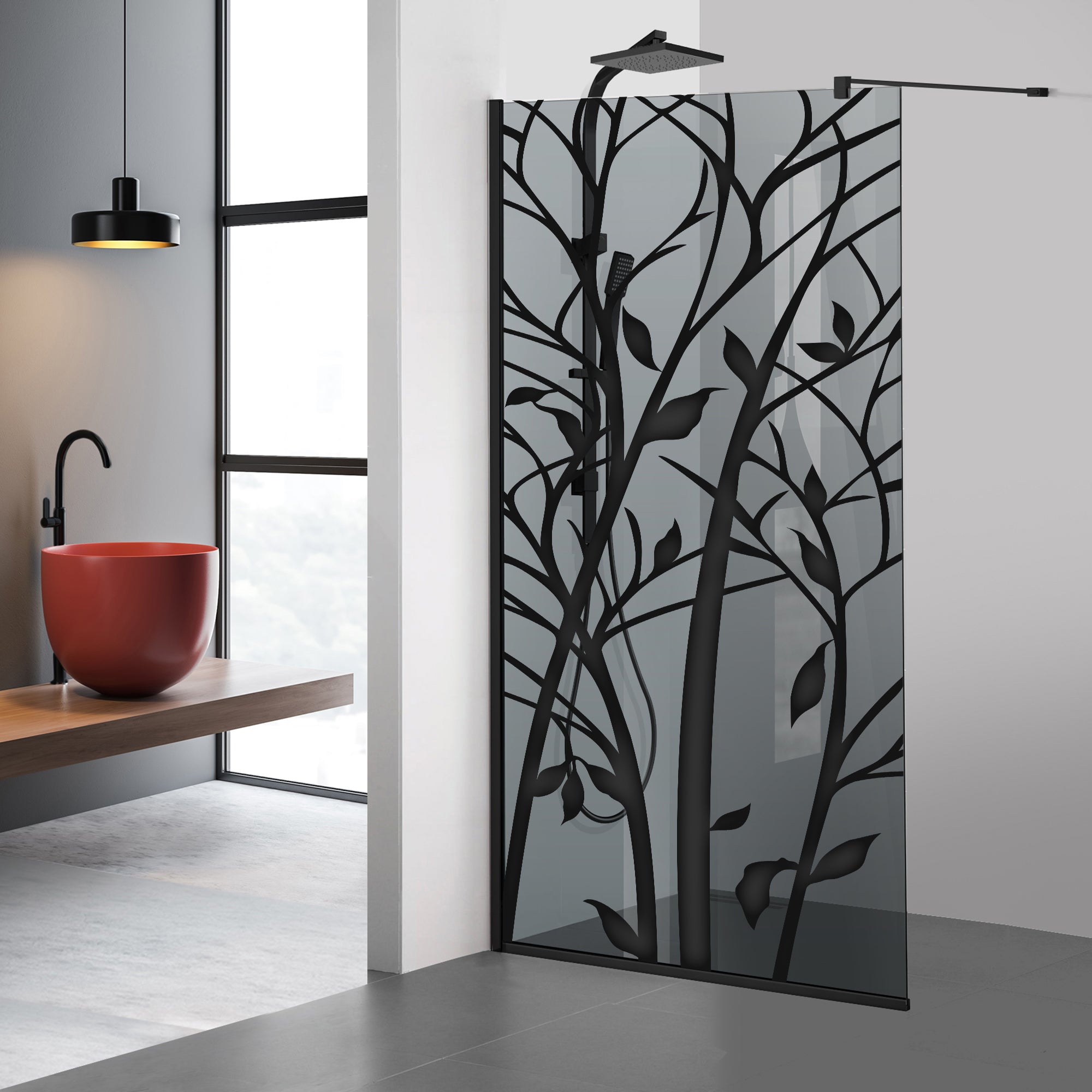 Zuhanyfal Walk-in, fekete zuhanyfal, #Szürke #Szürke