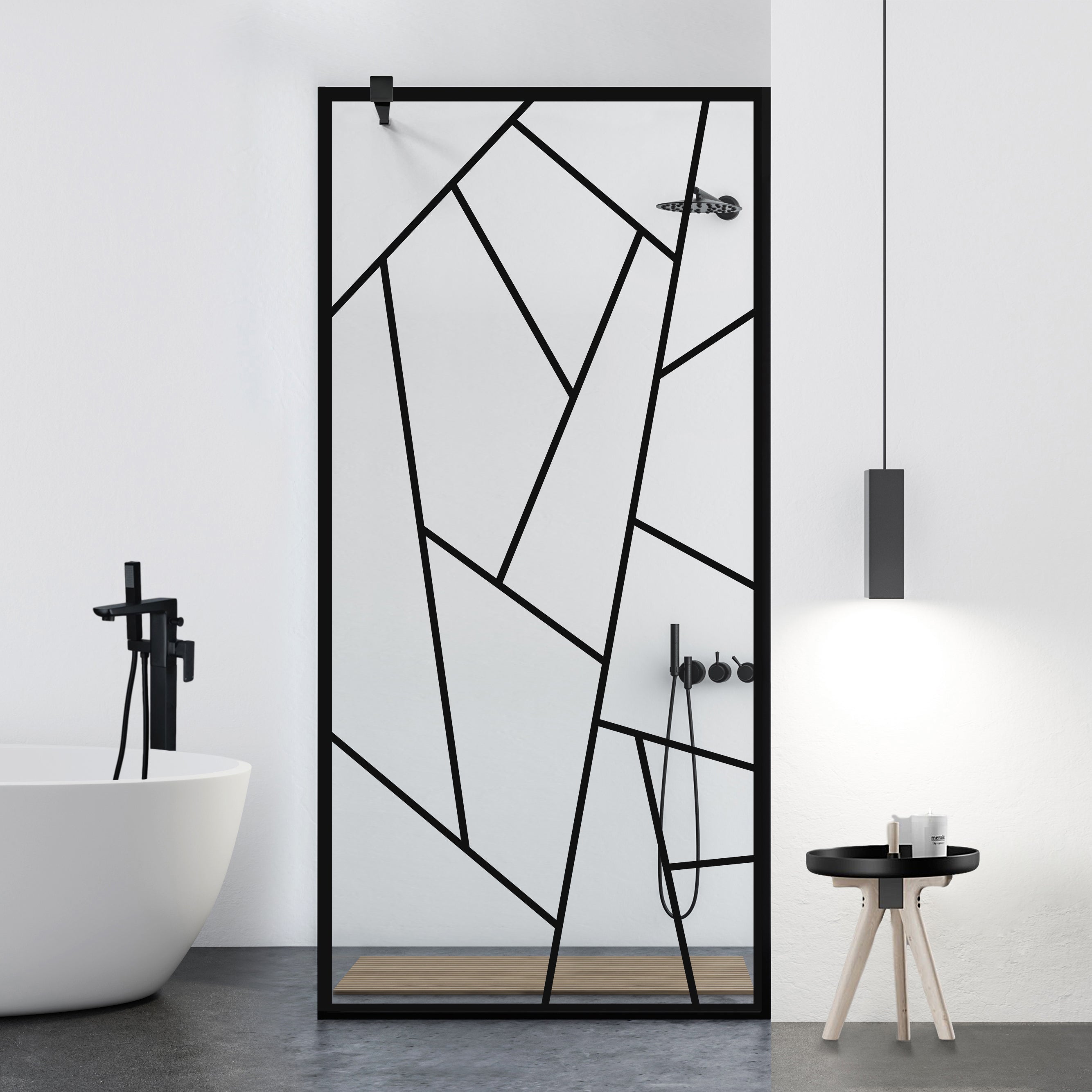 Paravan dus Walk-in, Perete dus  Negru, #Clara #Víztiszta