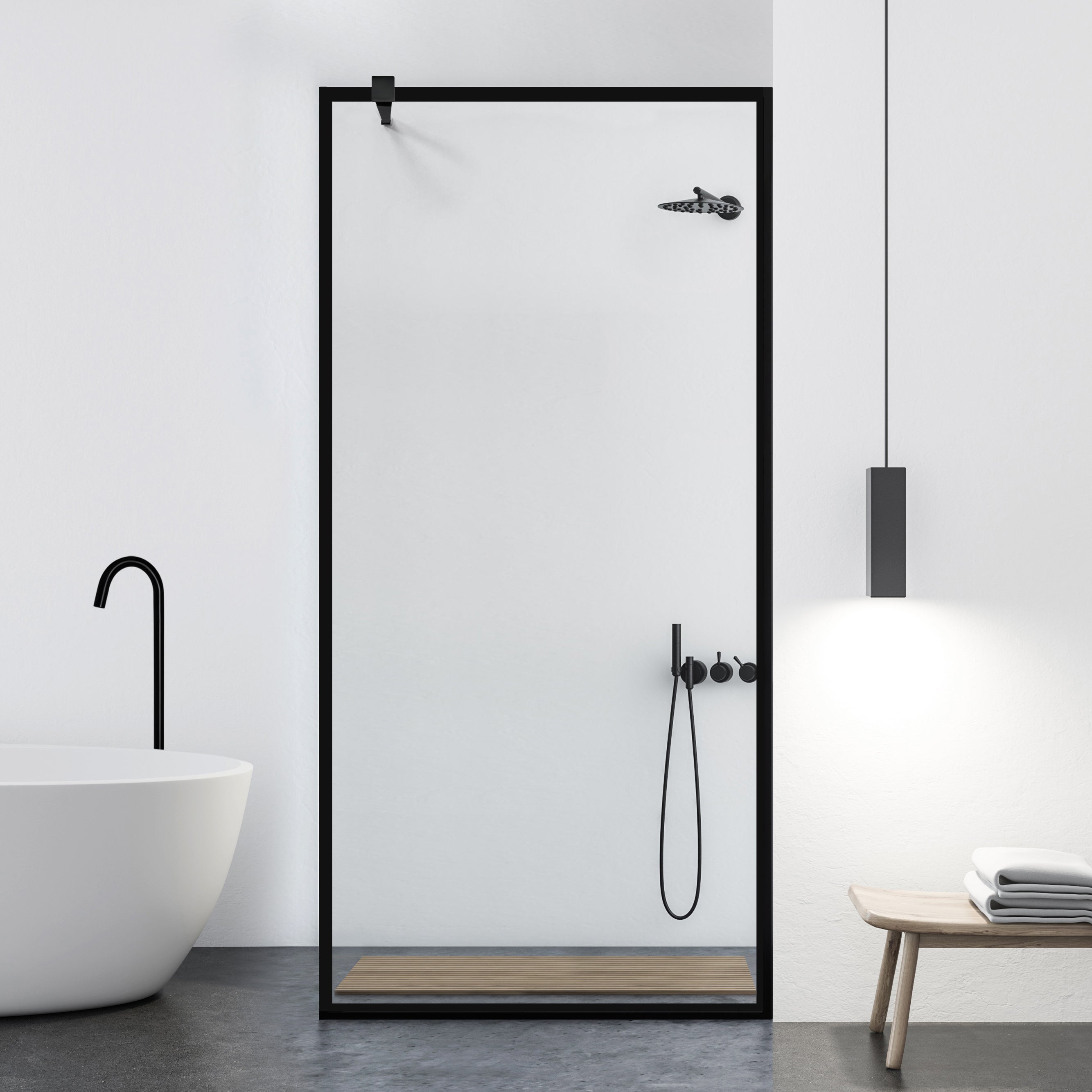 Zuhanyfal Walk-in, fekete zuhanyfal, #Átlátszó #Víztiszta
