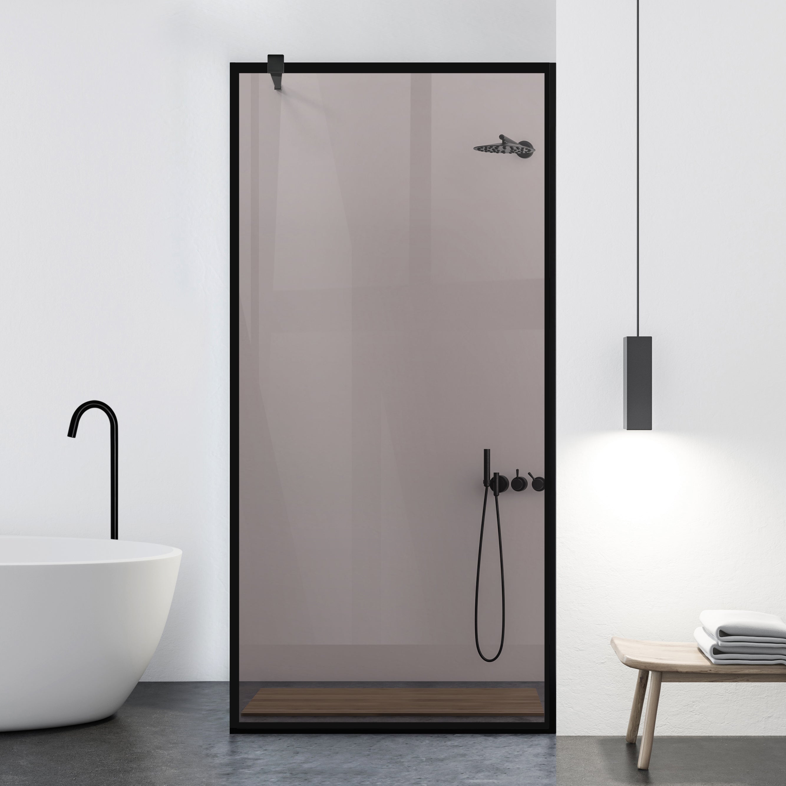 Zuhanyfal Walk-in, fekete zuhanyfal, #Bronz #Bronz