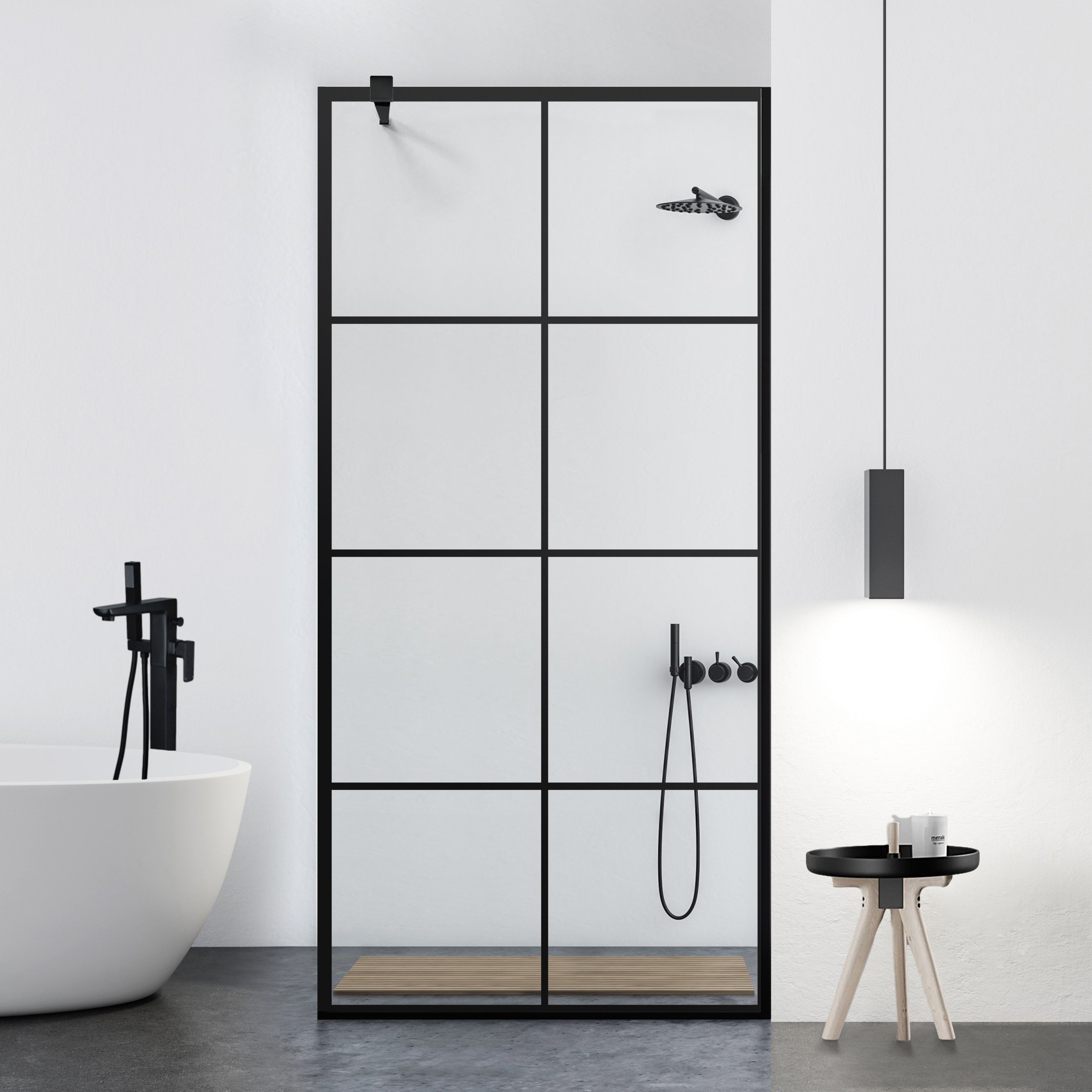 Zuhanyfal Walk-in, fekete zuhanyfal, #Átlátszó #Víztiszta