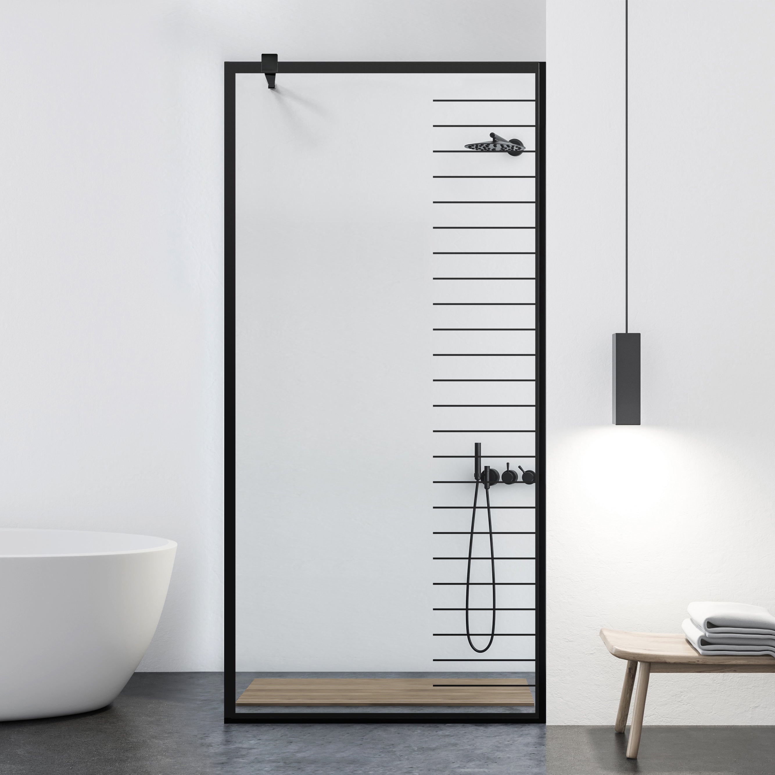 Zuhanyfal Walk-in, fekete zuhanyfal, #Átlátszó #Víztiszta